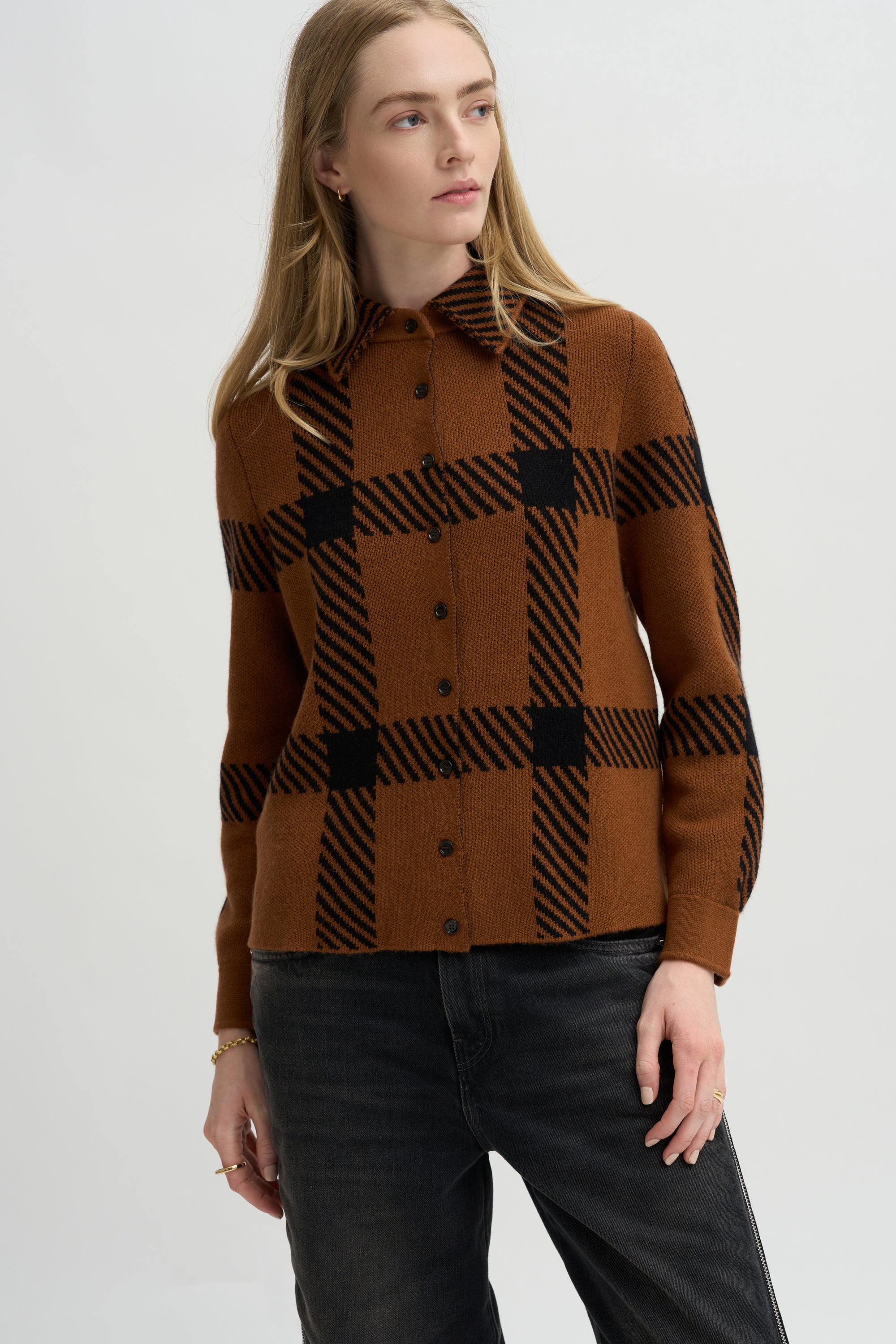 Collared Knit Shirt, Cinnamon &amp; Noir