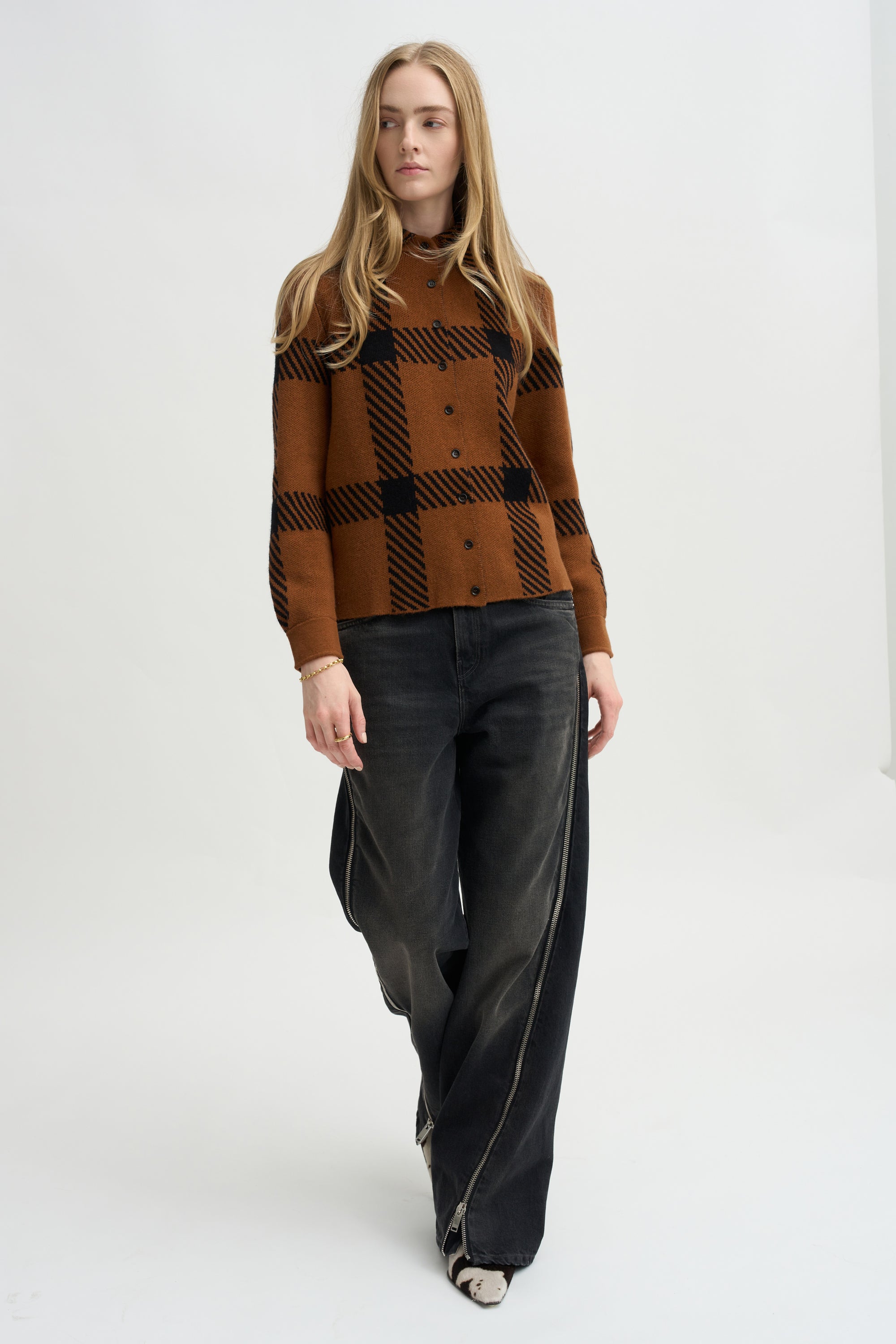Collared Knit Shirt, Cinnamon &amp; Noir