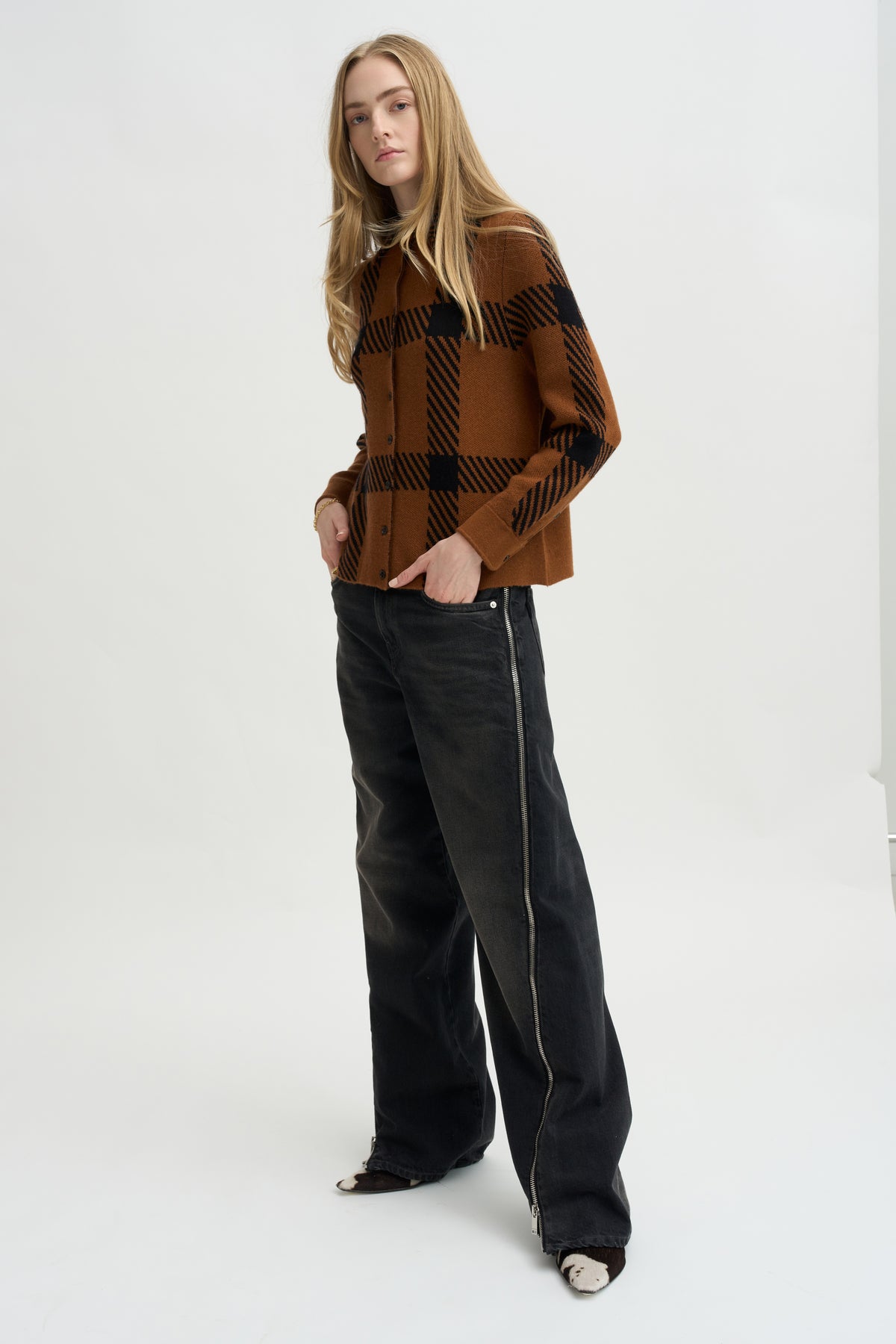 Collared Knit Shirt, Cinnamon &amp; Noir