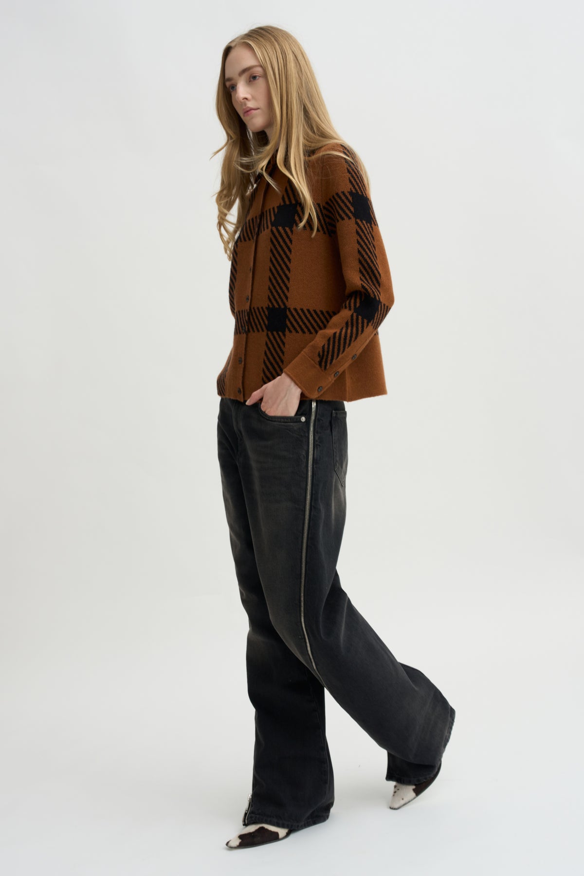 Collared Knit Shirt, Cinnamon &amp; Noir