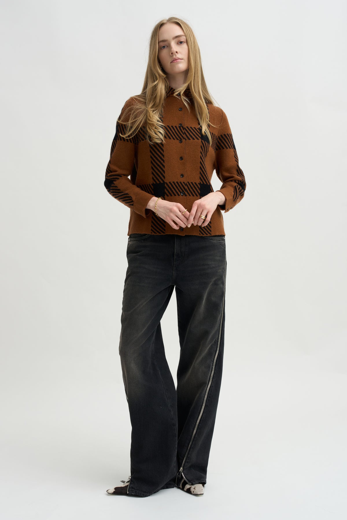 Collared Knit Shirt, Cinnamon &amp; Noir