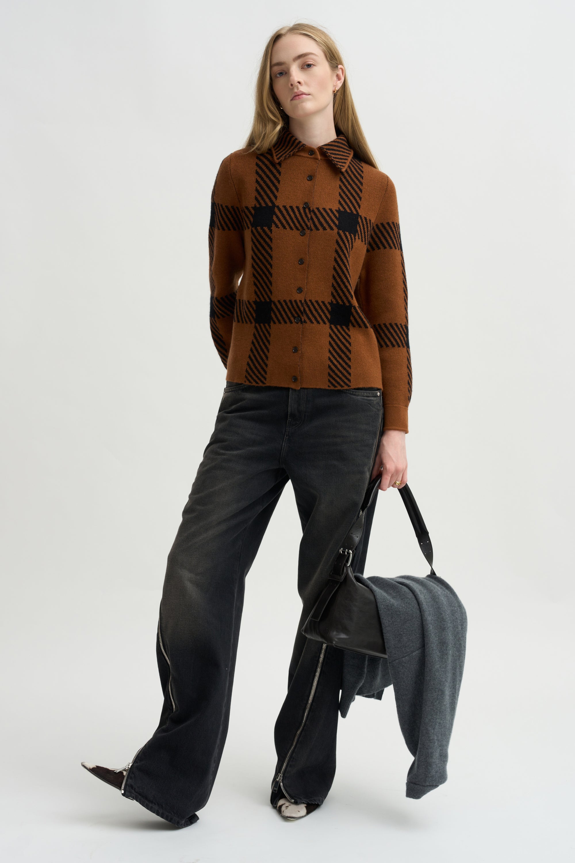 Collared Knit Shirt, Cinnamon &amp; Noir