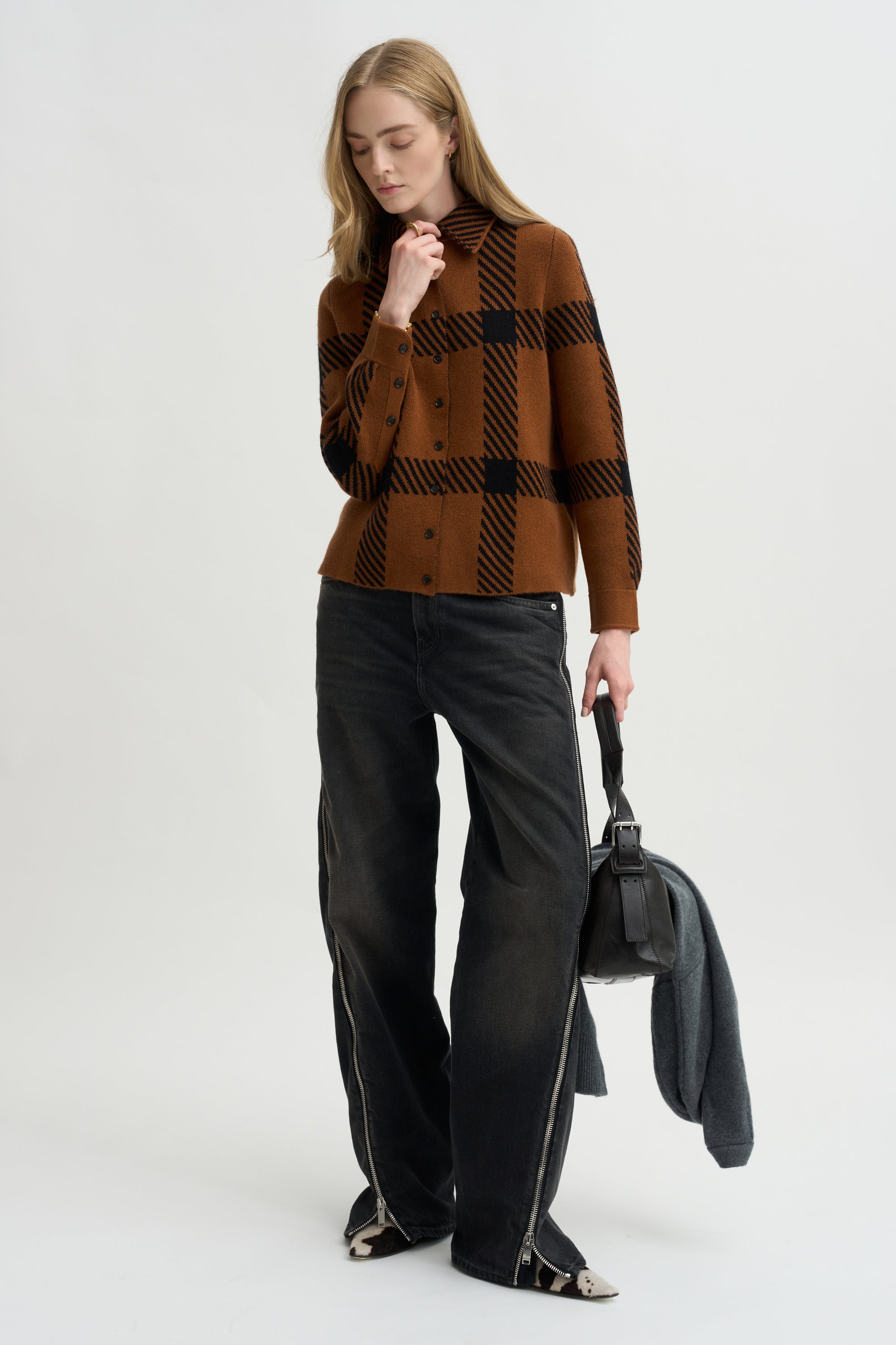 Collared Knit Shirt, Cinnamon &amp; Noir