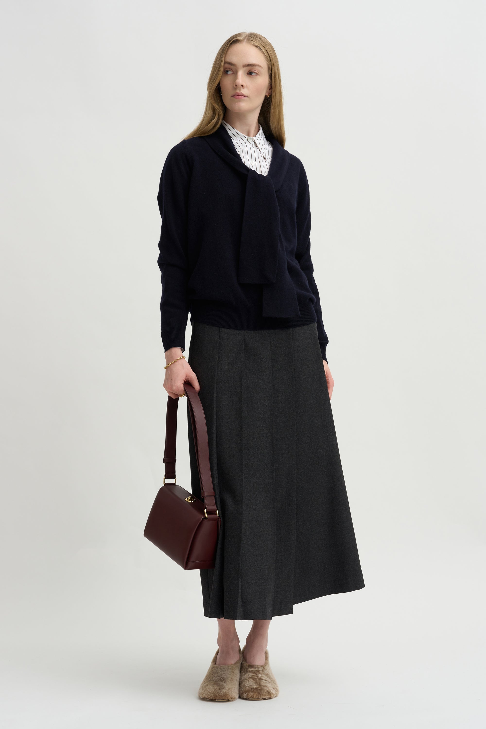 Tie Neck Sweater, Deep Night