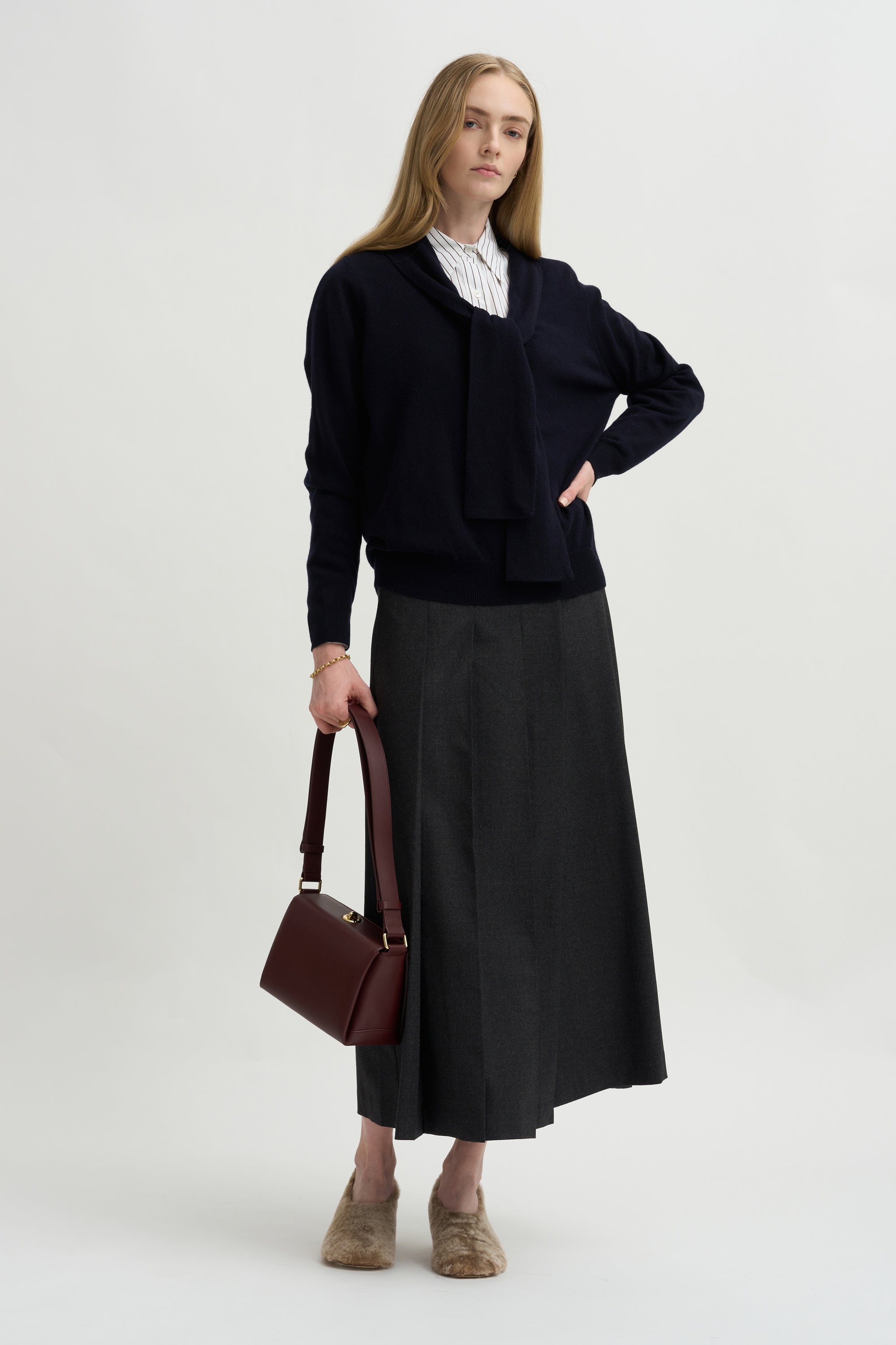 Tie Neck Sweater, Deep Night