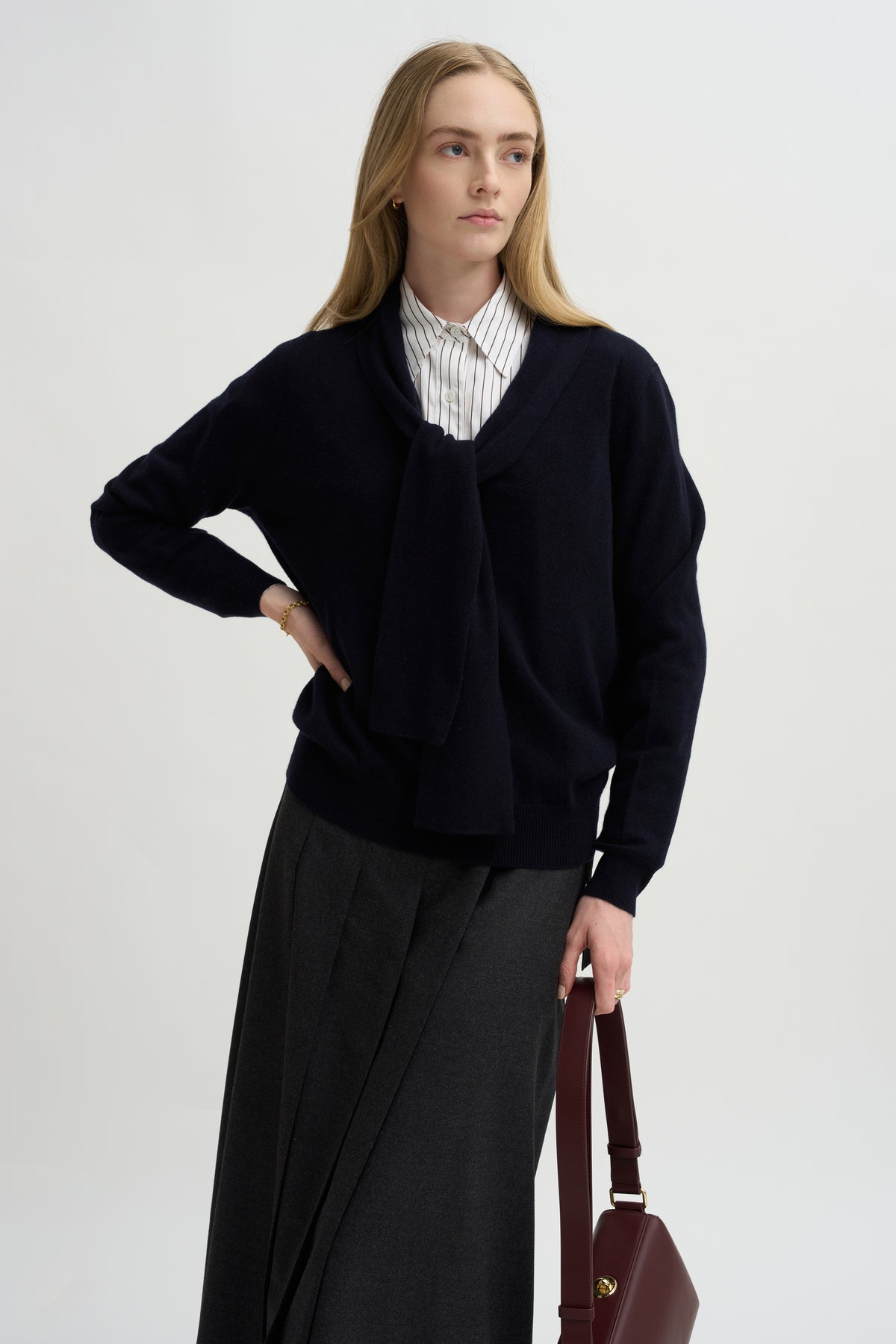 Tie Neck Sweater, Deep Night