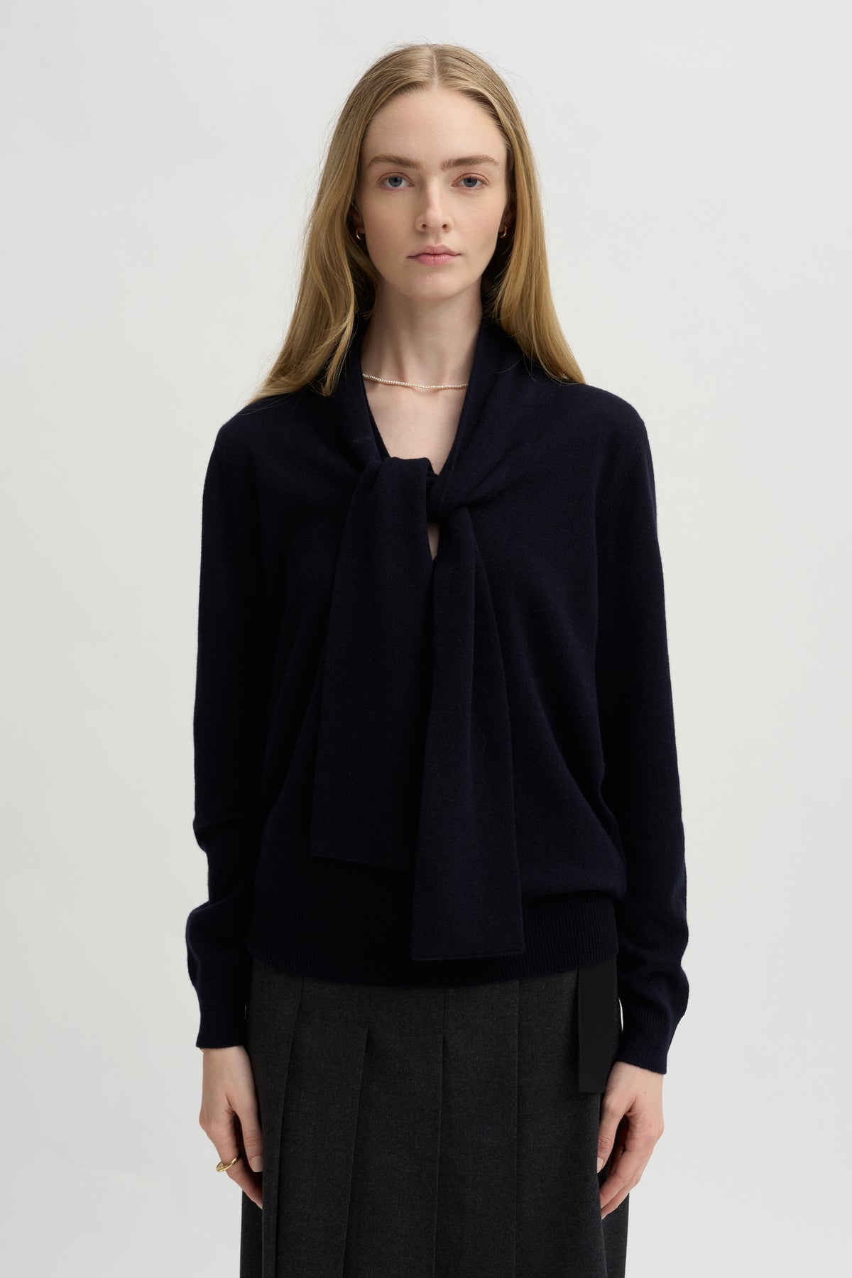 Tie Neck Sweater, Deep Night