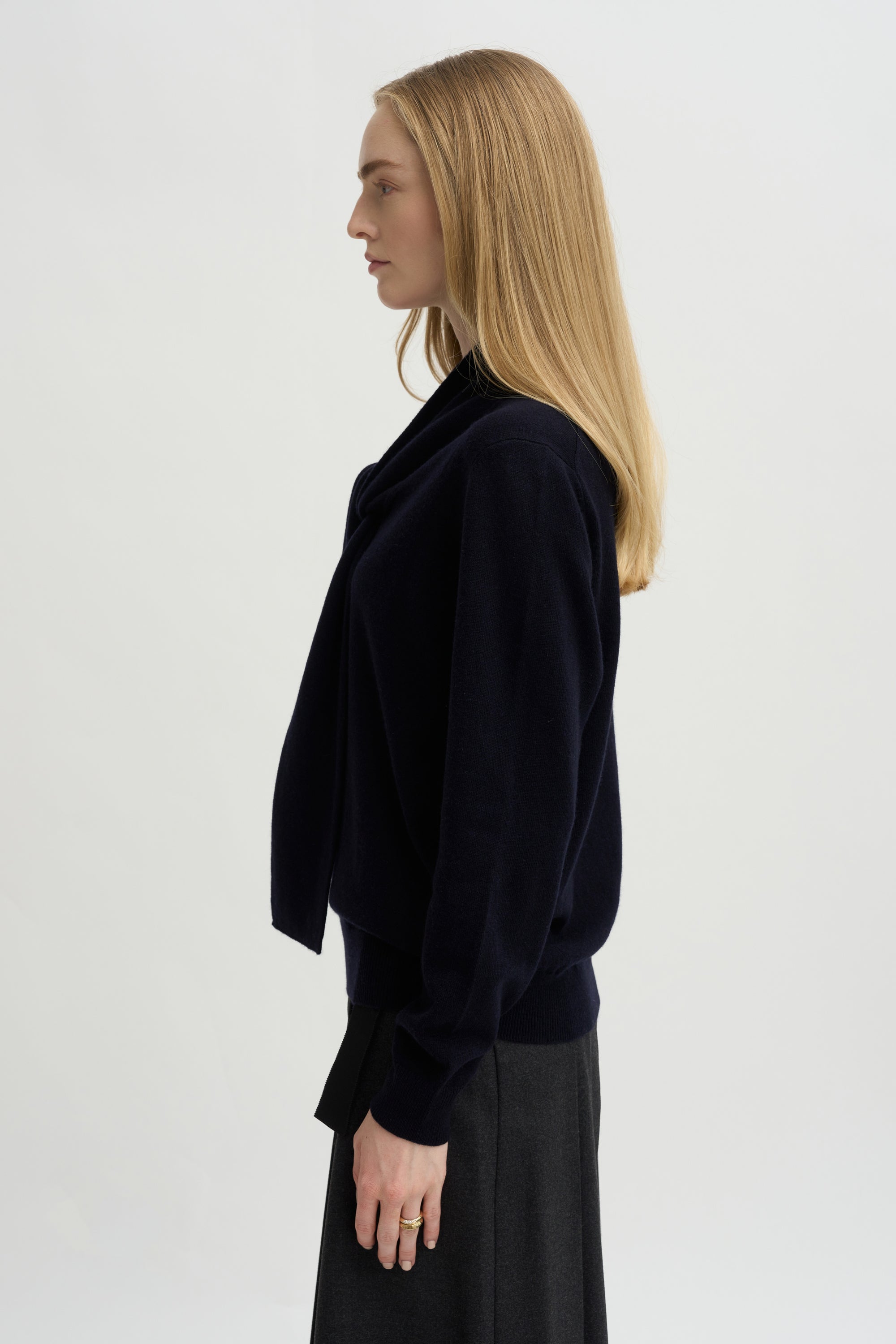 Tie Neck Sweater, Deep Night