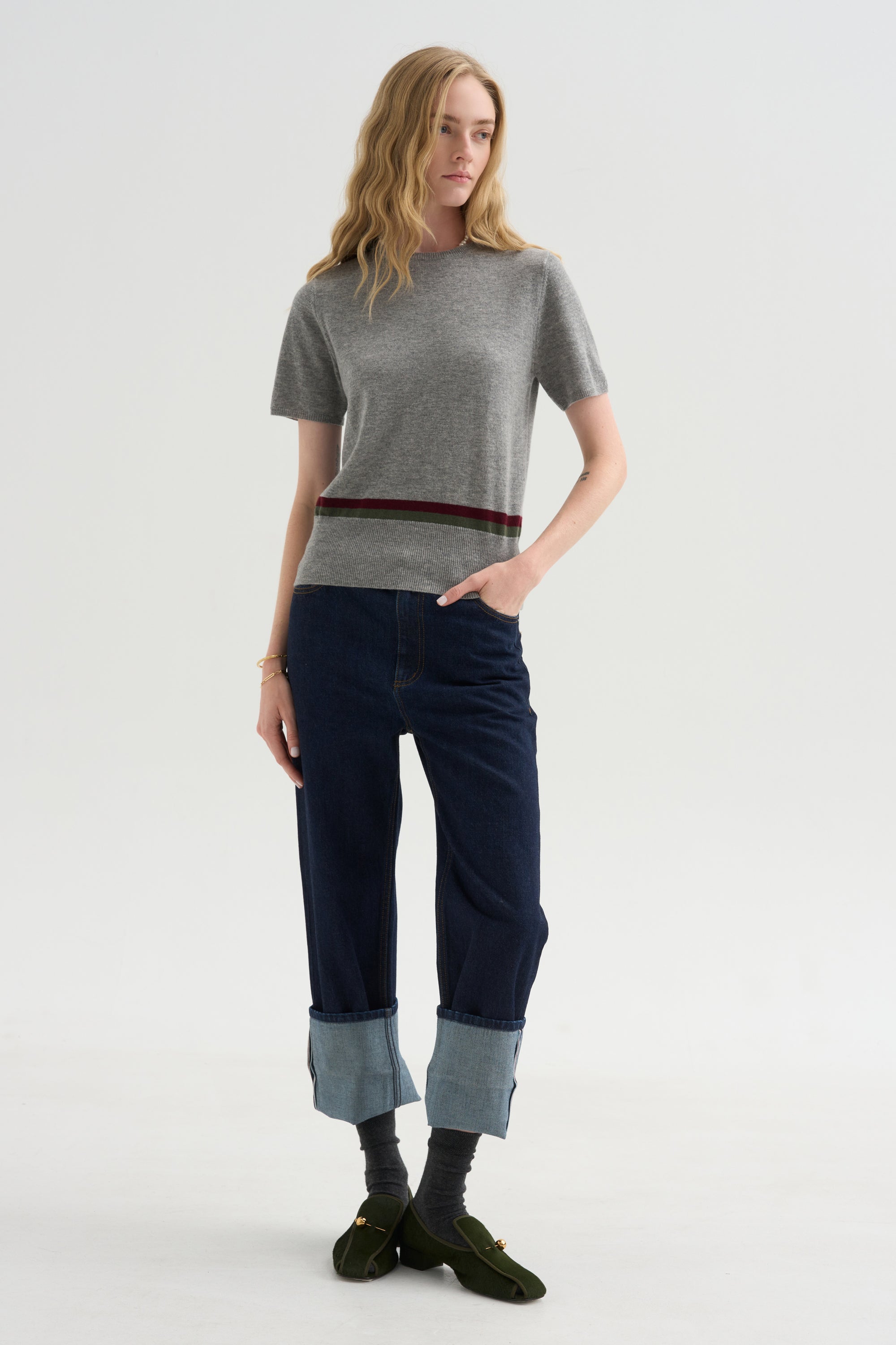 Stripe Sweater, Heather Melange