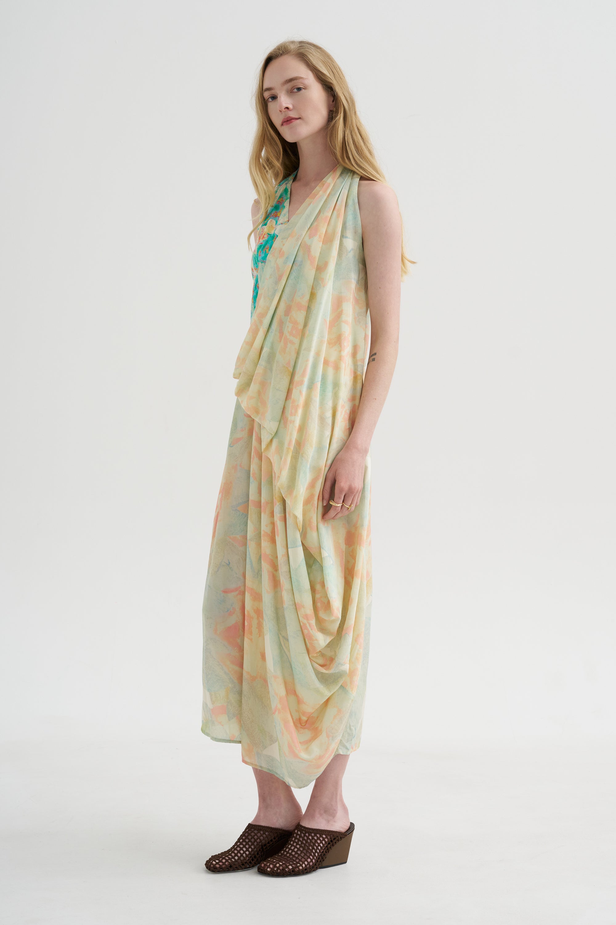 Sleeveless Dress, Print Y - Rose Pale