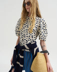 Lino Top, Yayoi Cream & Navy