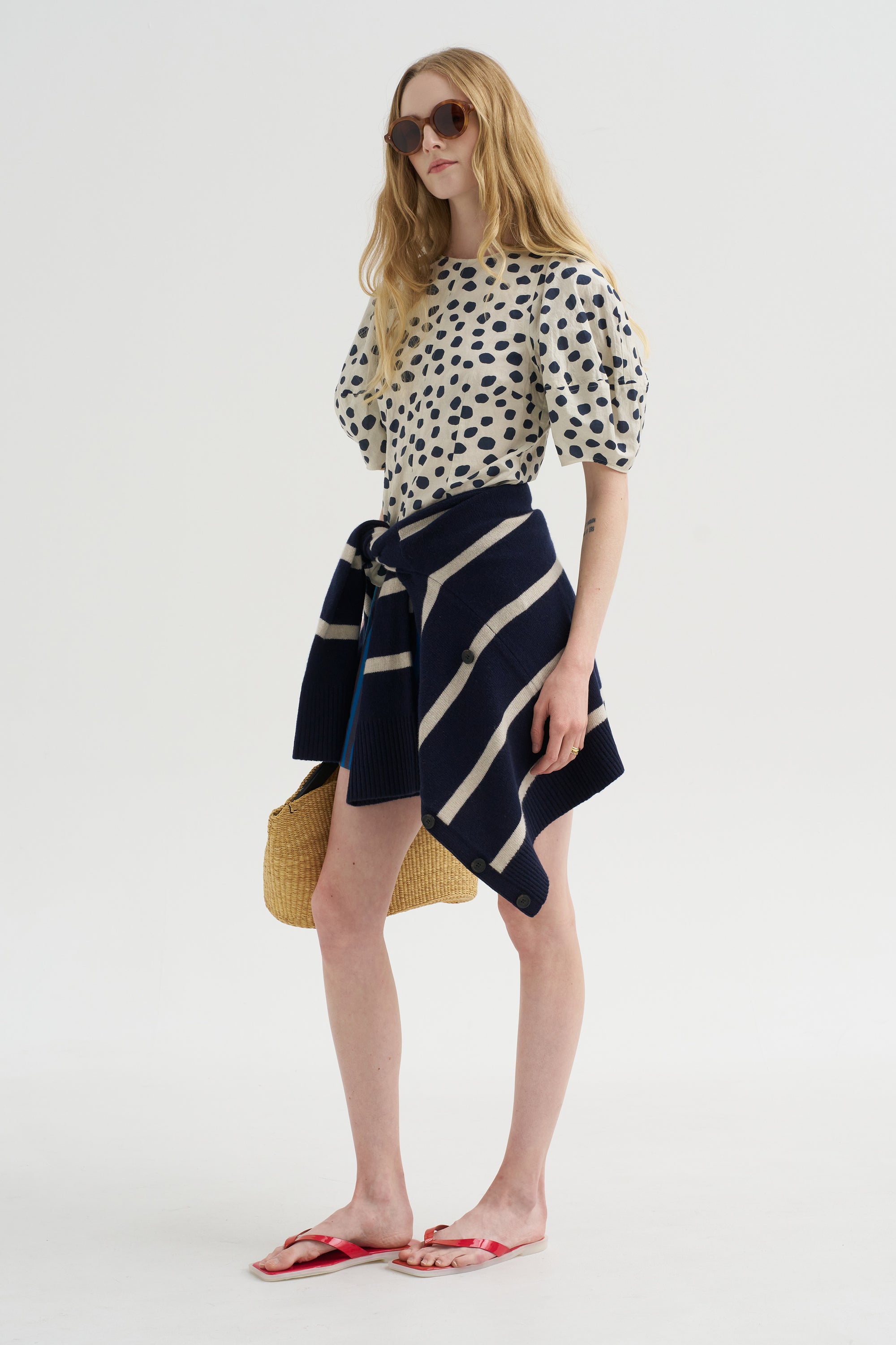 Lino Top, Yayoi Cream &amp; Navy