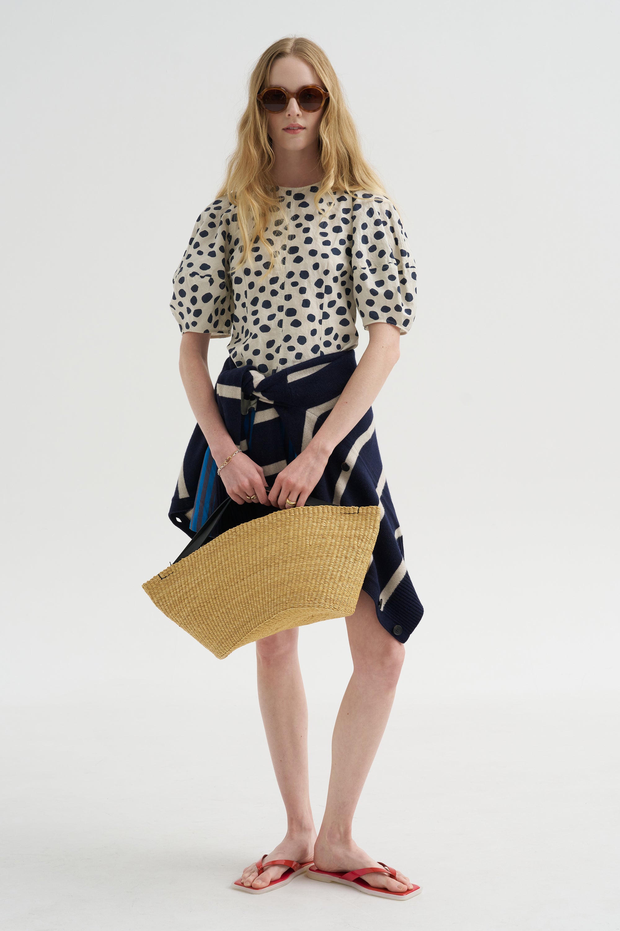 Lino Top, Yayoi Cream &amp; Navy