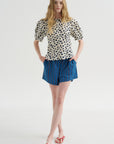 Lino Top, Yayoi Cream & Navy