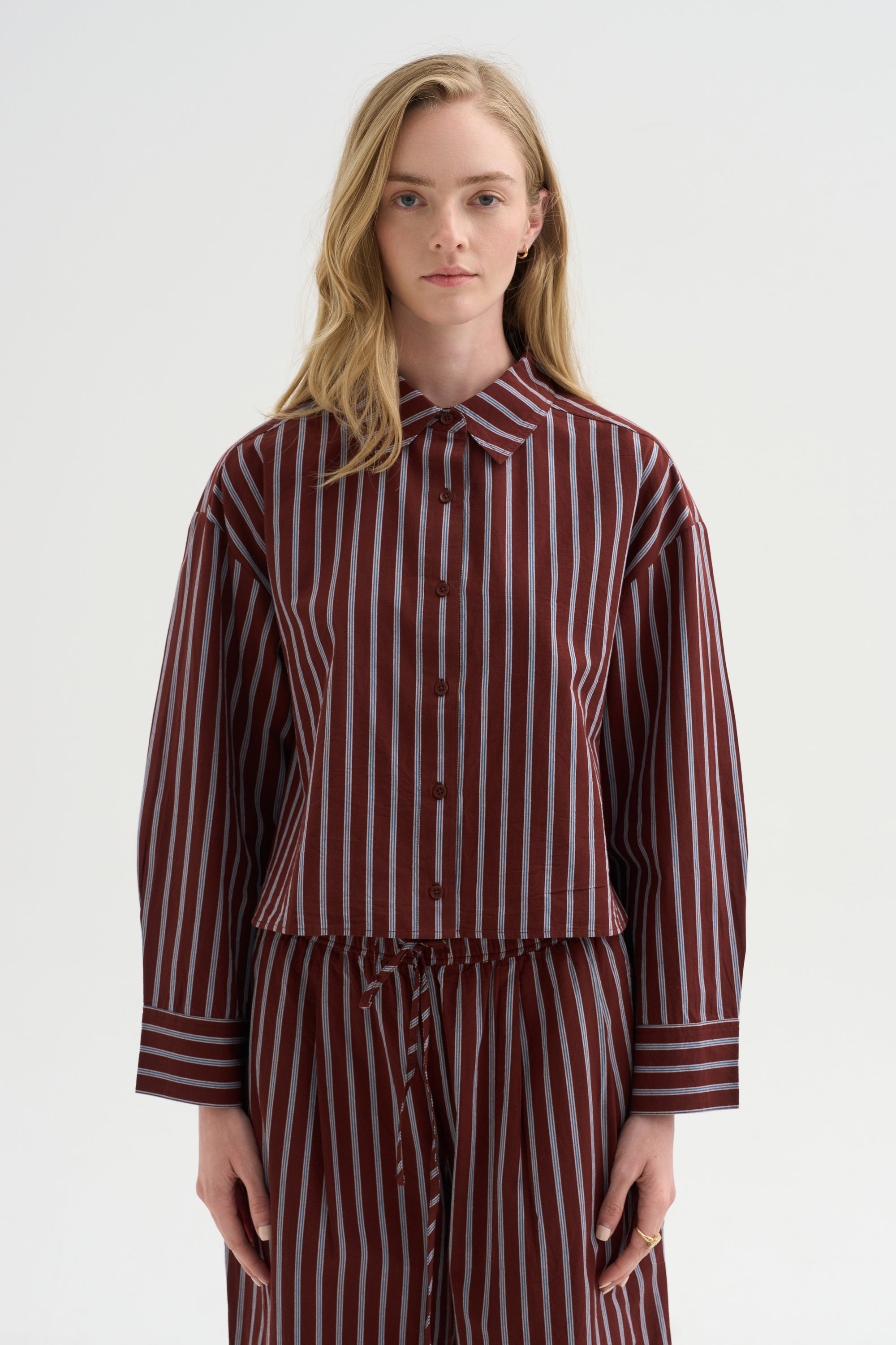 Cropped Isolde Button Down, Spice Multi Stripe