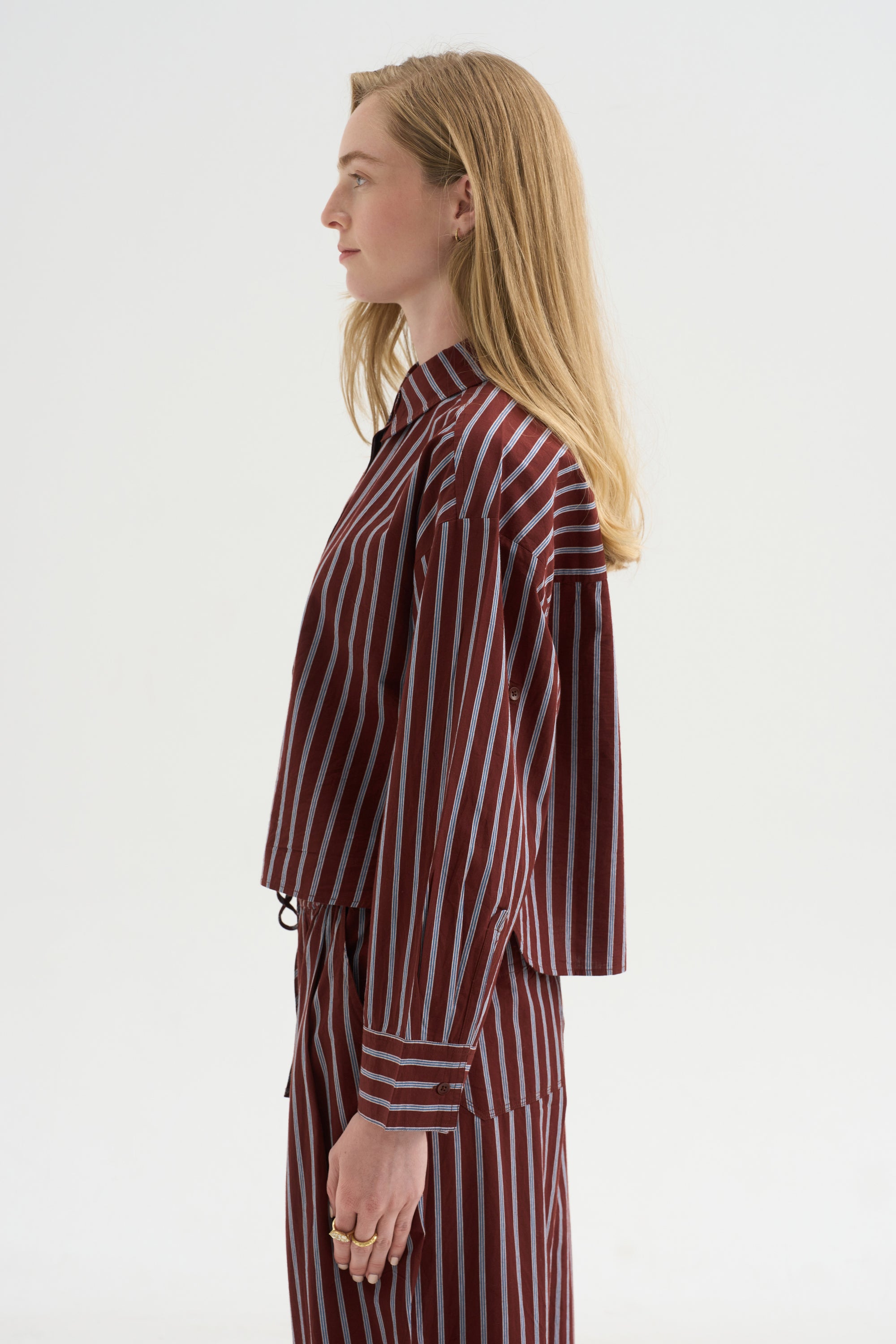 Cropped Isolde Button Down, Spice Multi Stripe