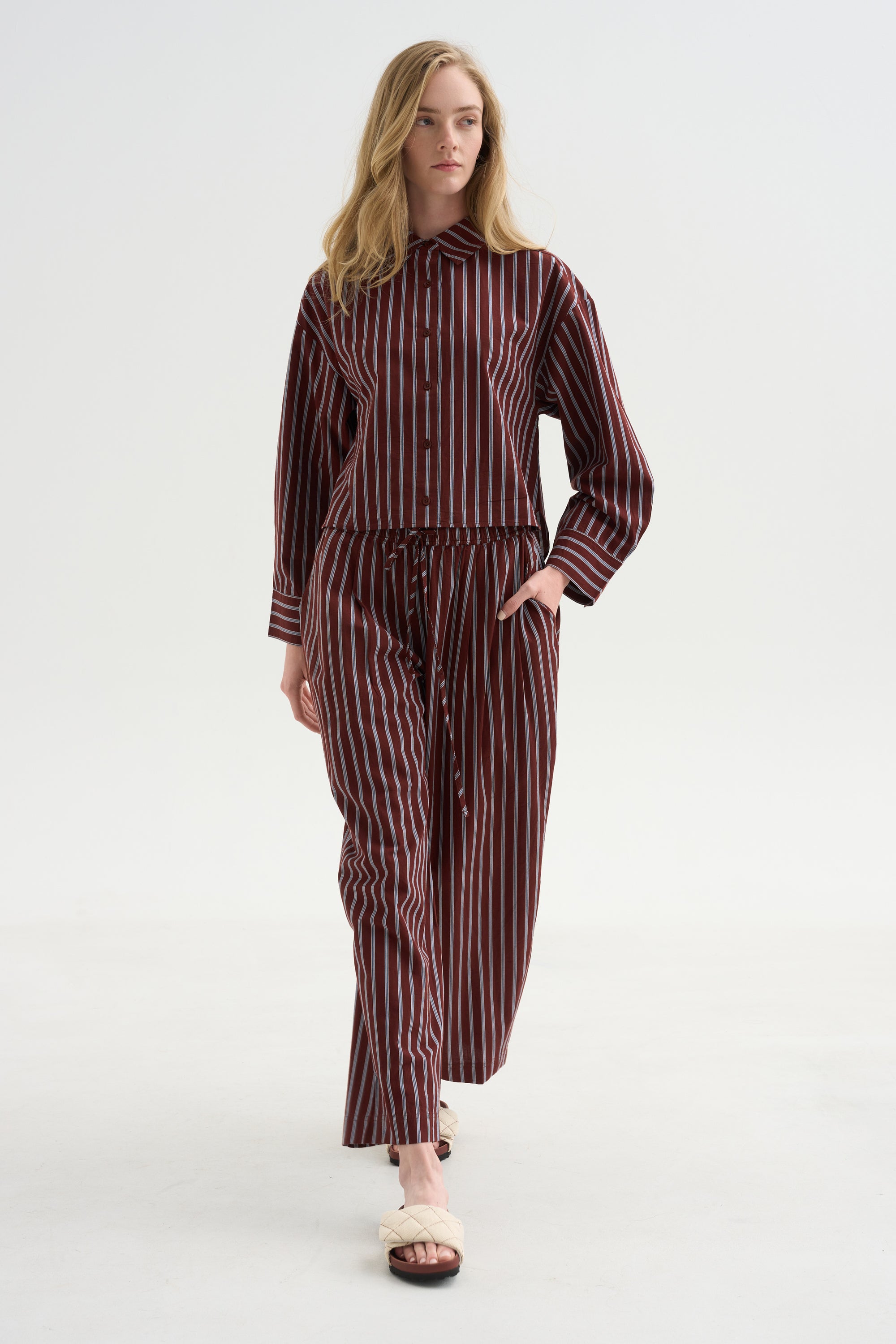 Cropped Isolde Button Down, Spice Multi Stripe