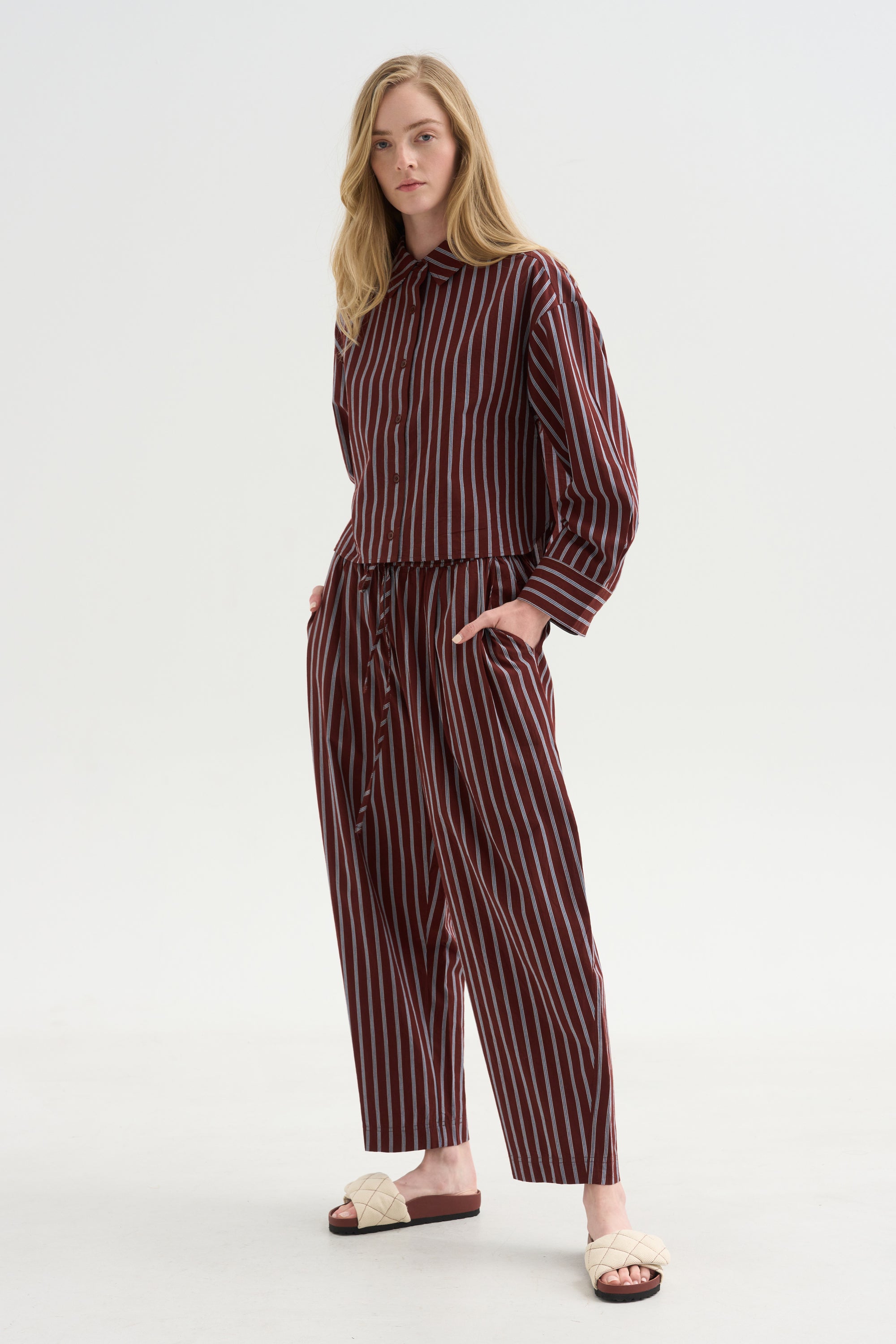Cropped Isolde Button Down, Spice Multi Stripe