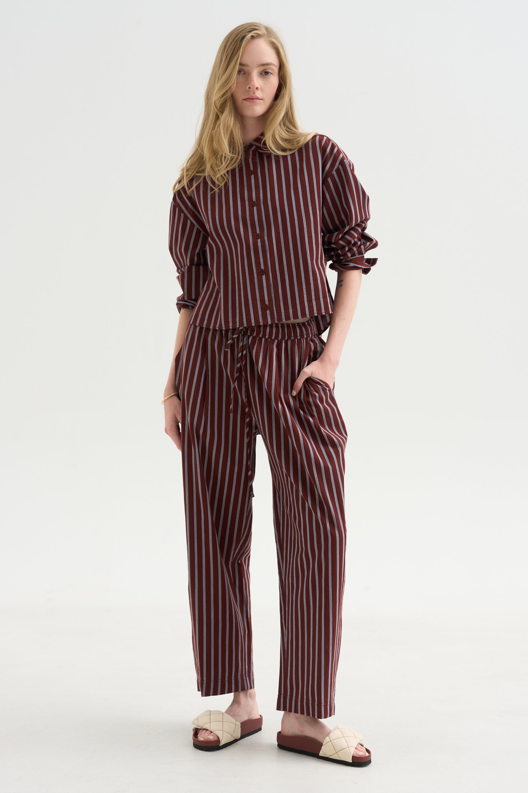 Cropped Isolde Button Down, Spice Multi Stripe