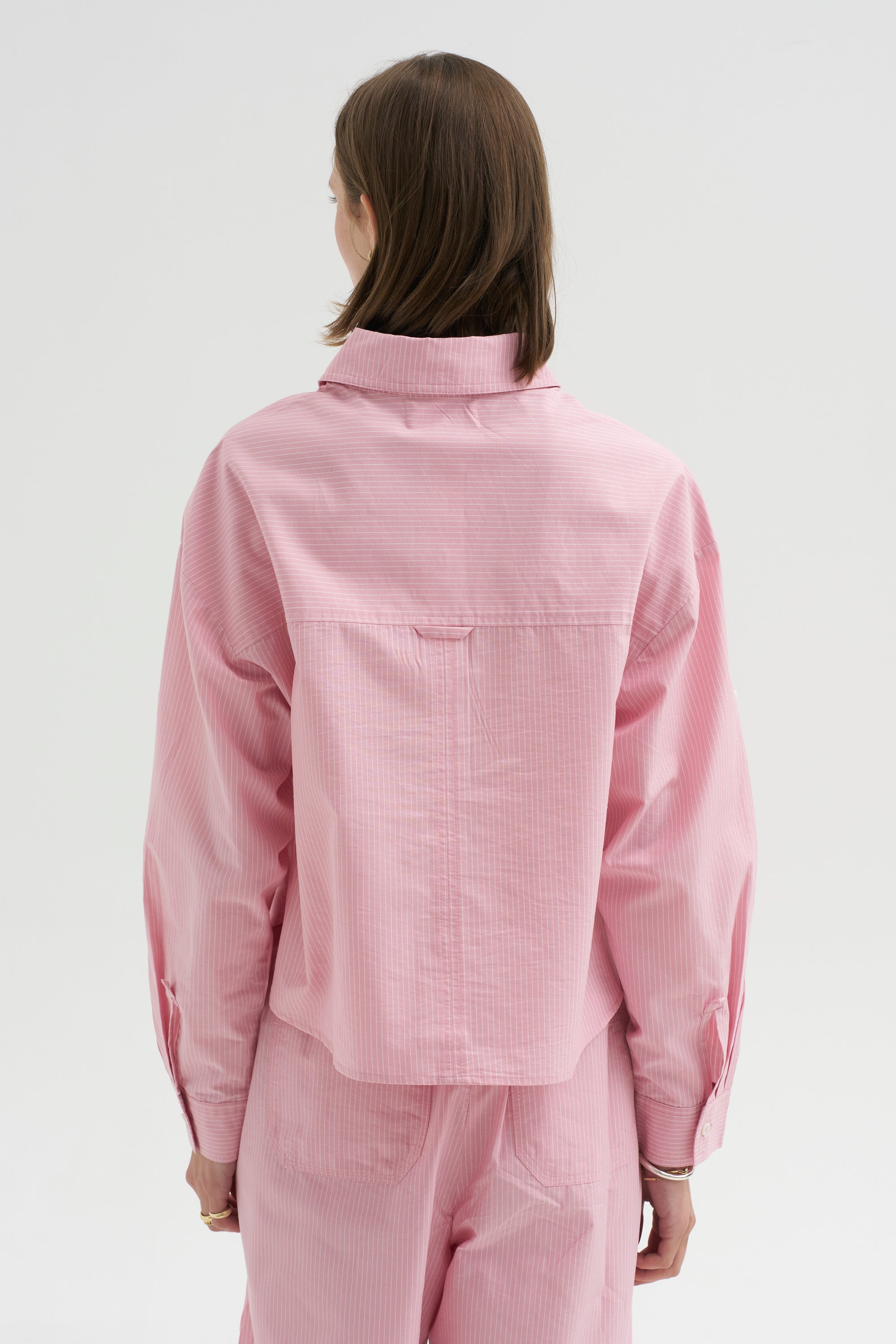 Cropped Isolde Button Down, Pink Taffy Stripe