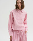 Cropped Isolde Button Down, Pink Taffy Stripe