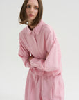 Cropped Isolde Button Down, Pink Taffy Stripe