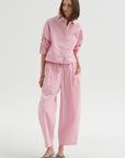 Cropped Isolde Button Down, Pink Taffy Stripe