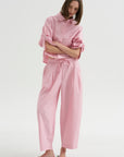 Cropped Isolde Button Down, Pink Taffy Stripe