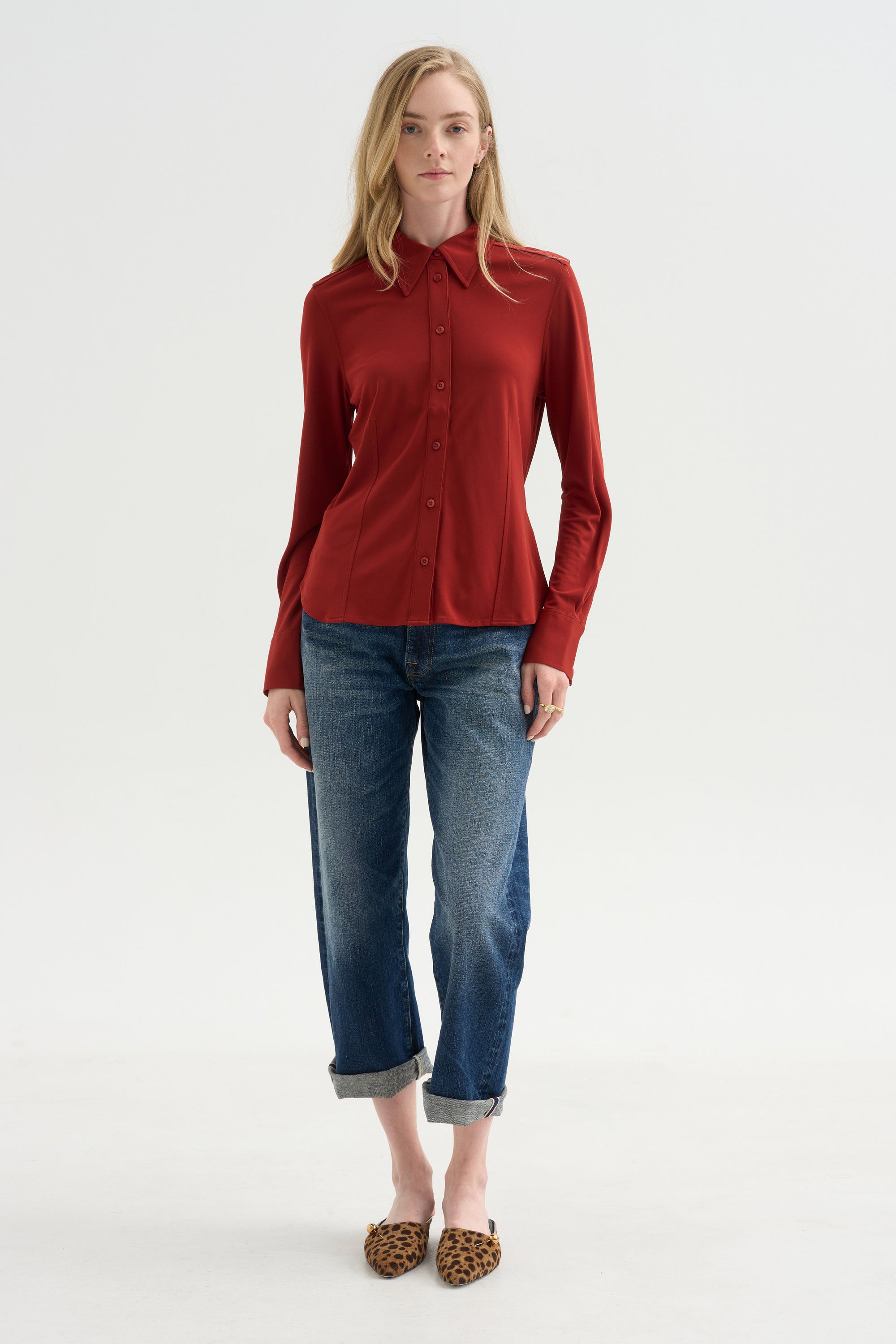 Merce Slinky Slim Button Up, Cinnamon