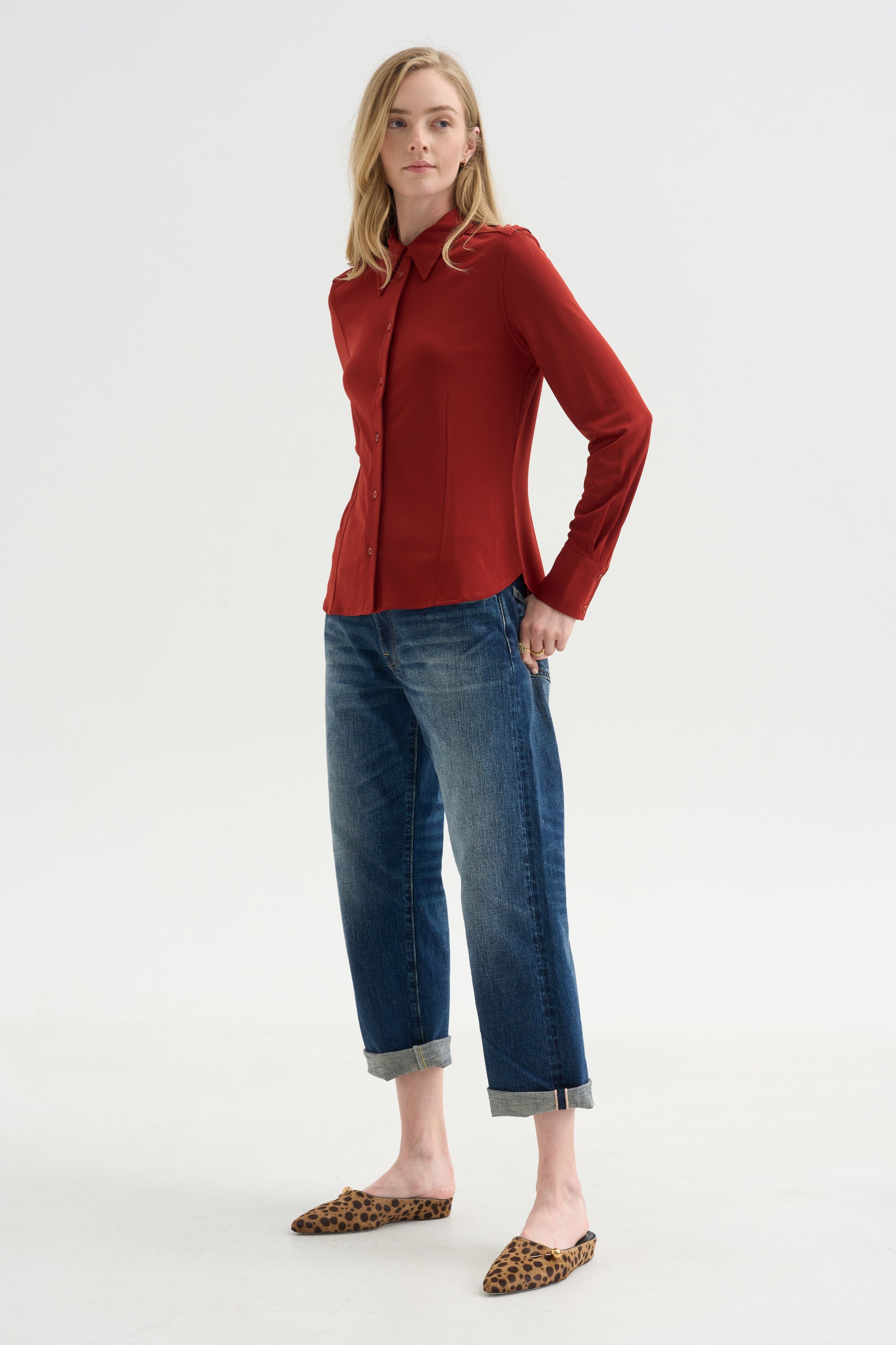 Merce Slinky Slim Button Up, Cinnamon