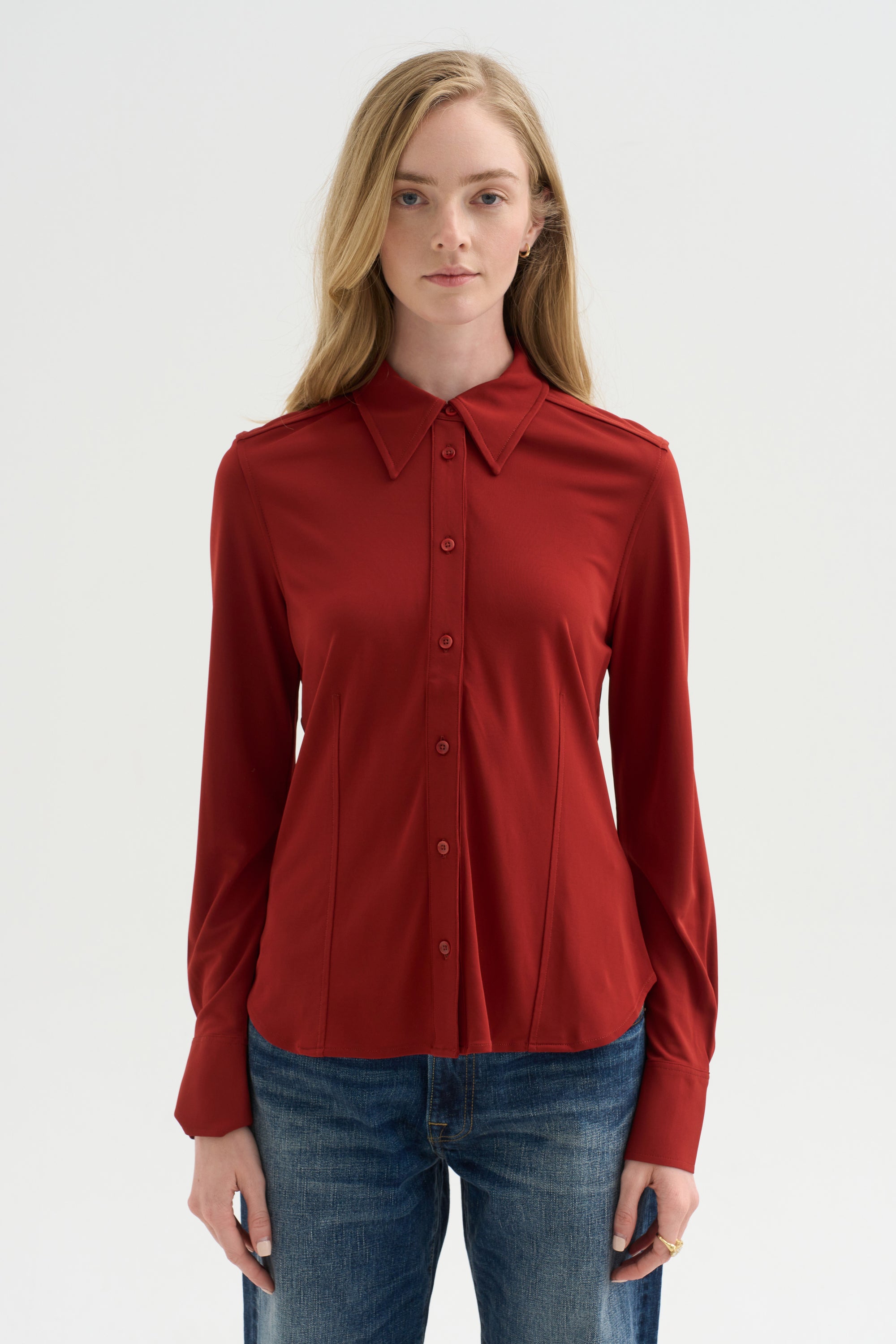 Merce Slinky Slim Button Up, Cinnamon