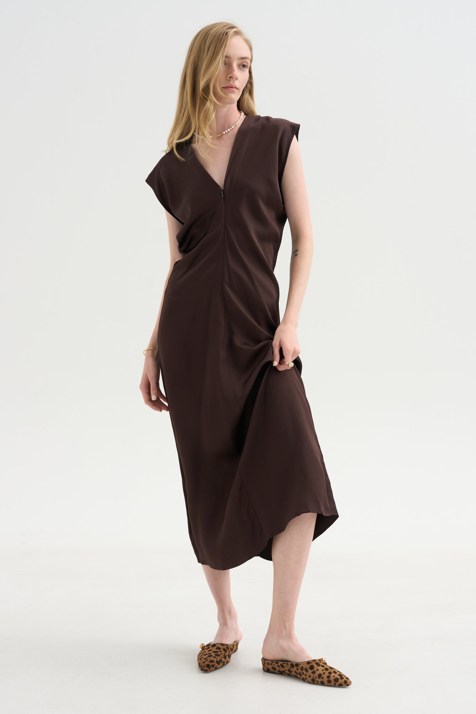 Monde Drape Bias Maxi, Black Coffee