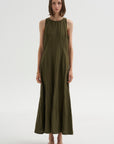 Scupled Uma Sleeveless Maxi, Dark Olive