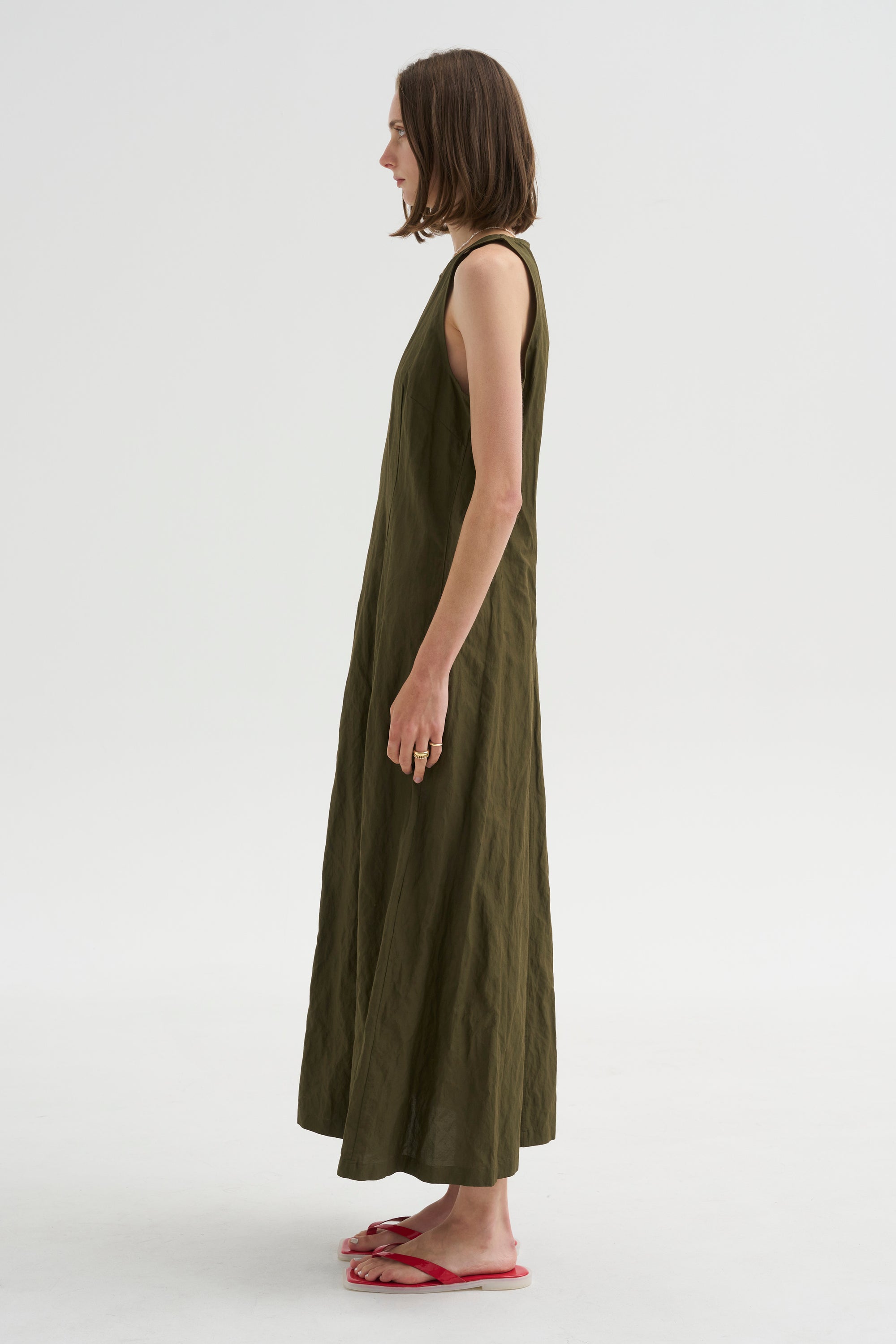 Scupled Uma Sleeveless Maxi, Dark Olive