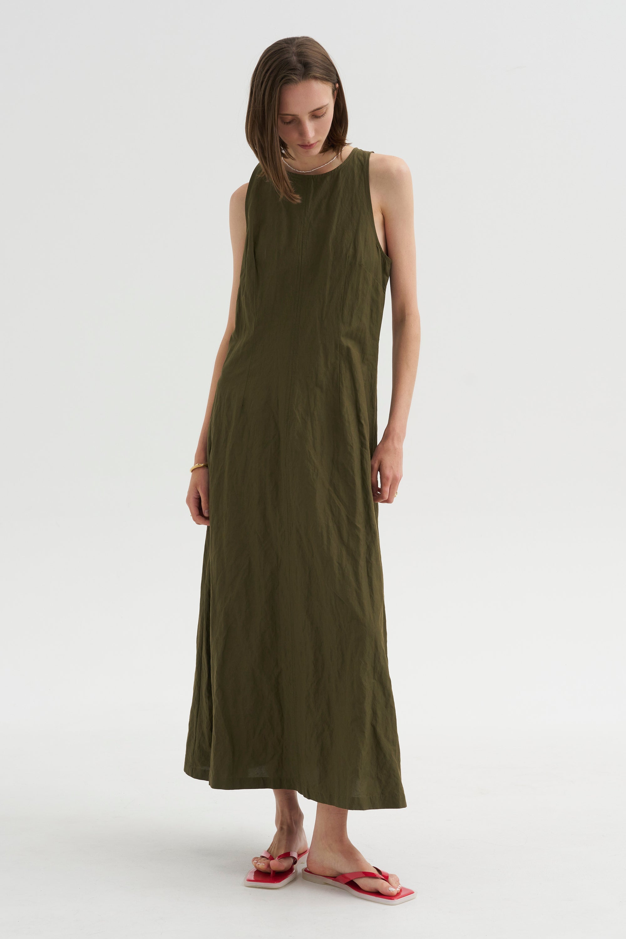 Scupled Uma Sleeveless Maxi, Dark Olive