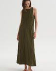 Scupled Uma Sleeveless Maxi, Dark Olive
