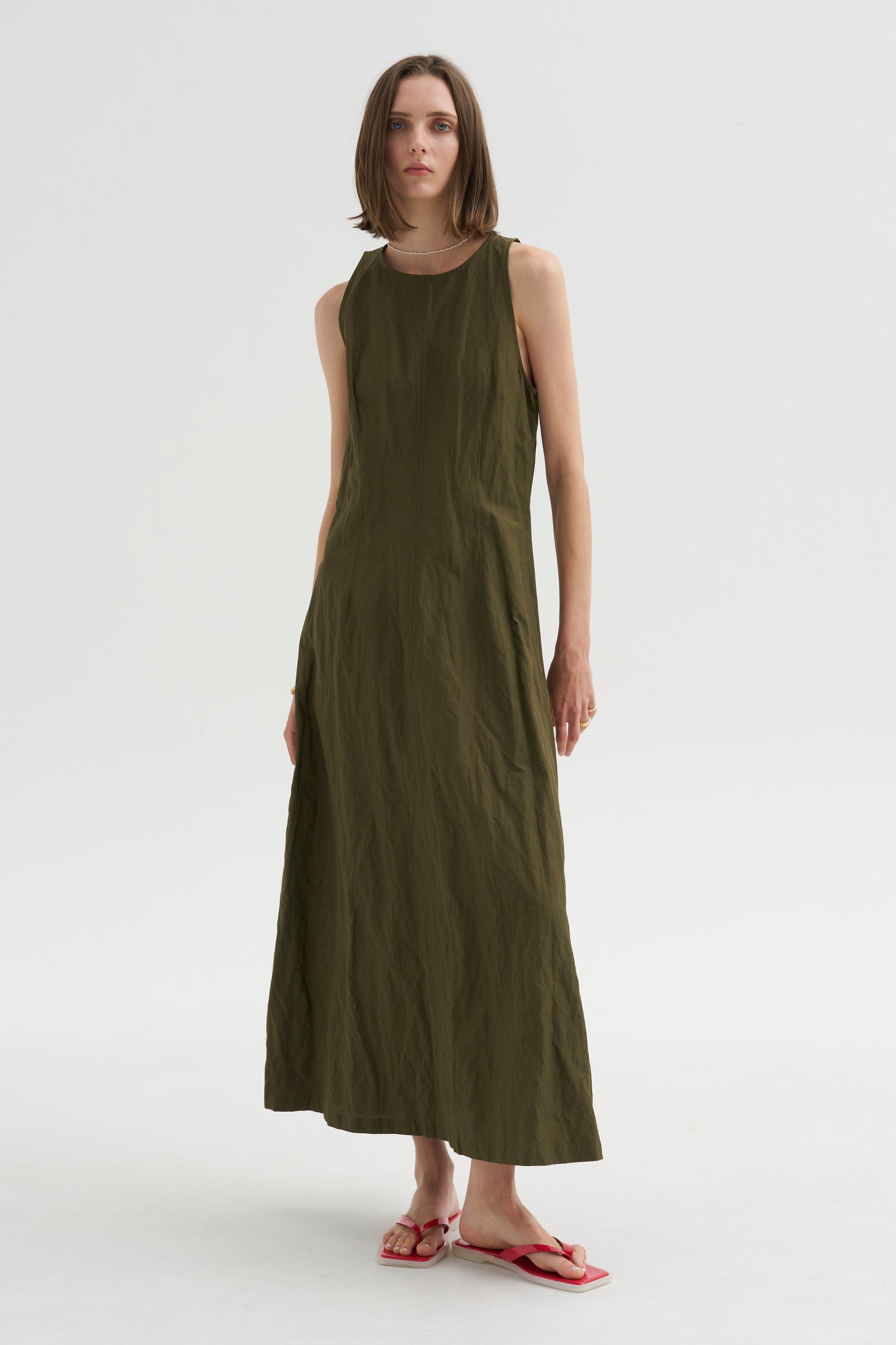 Scupled Uma Sleeveless Maxi, Dark Olive