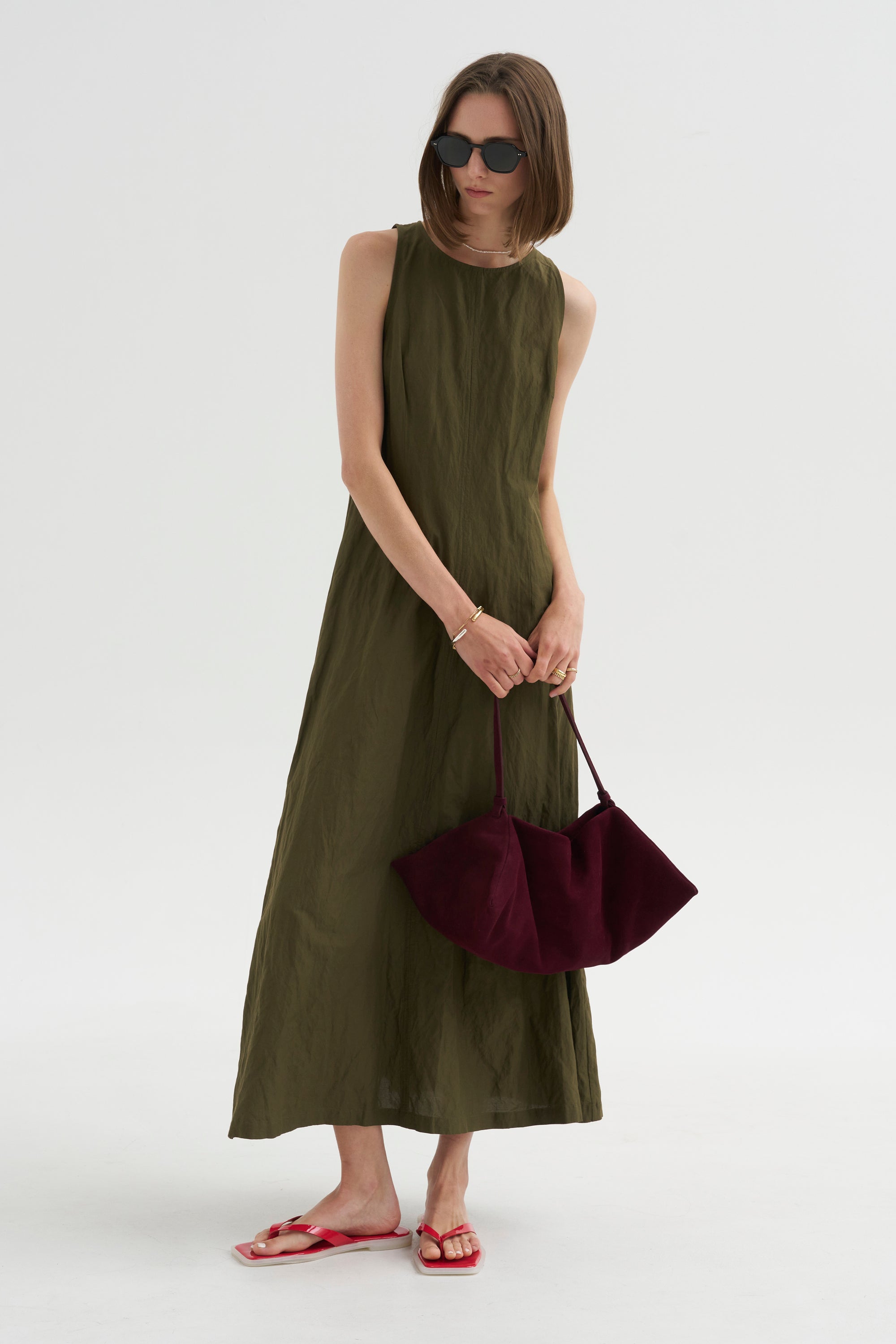Scupled Uma Sleeveless Maxi, Dark Olive