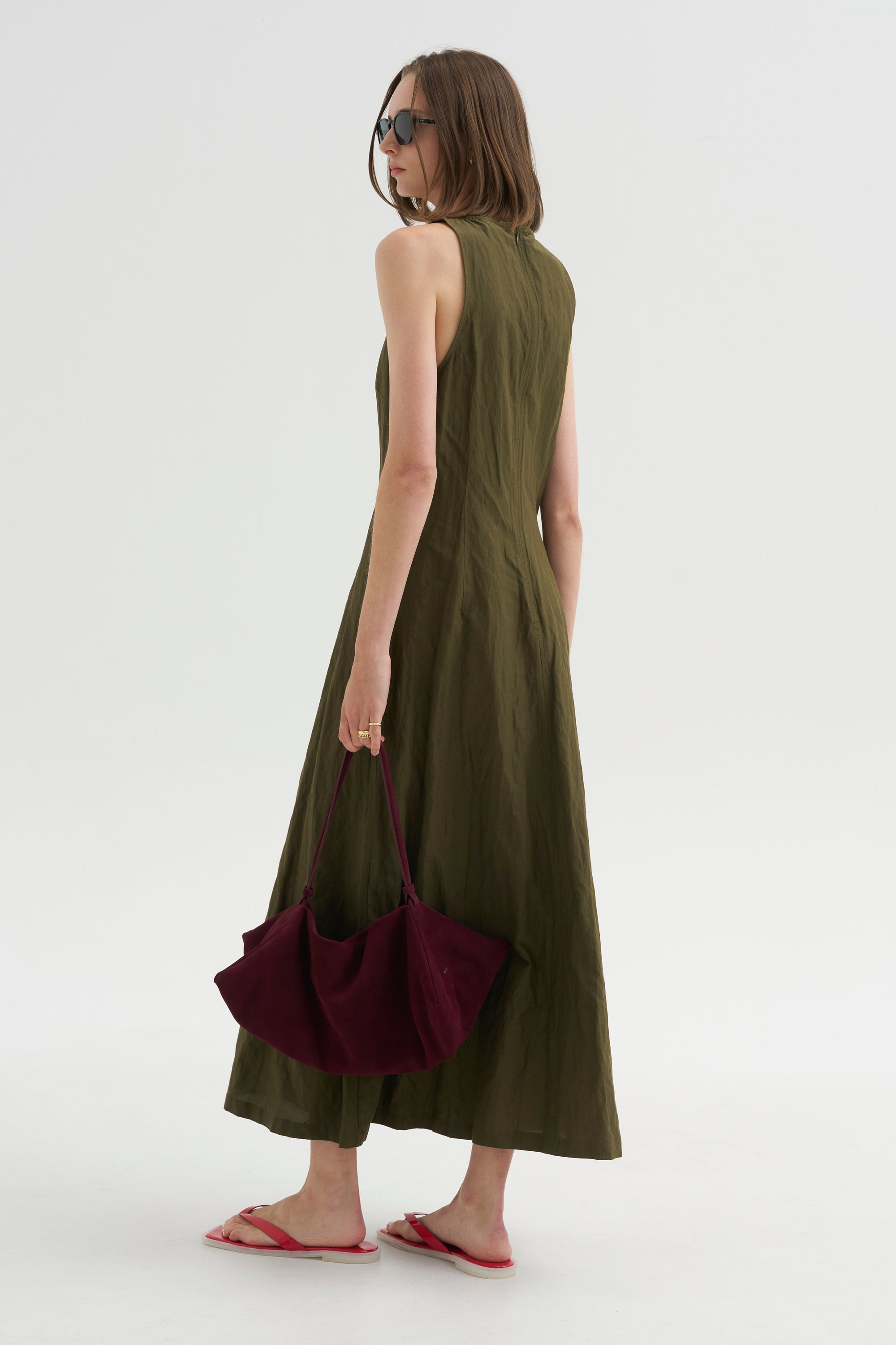 Scupled Uma Sleeveless Maxi, Dark Olive