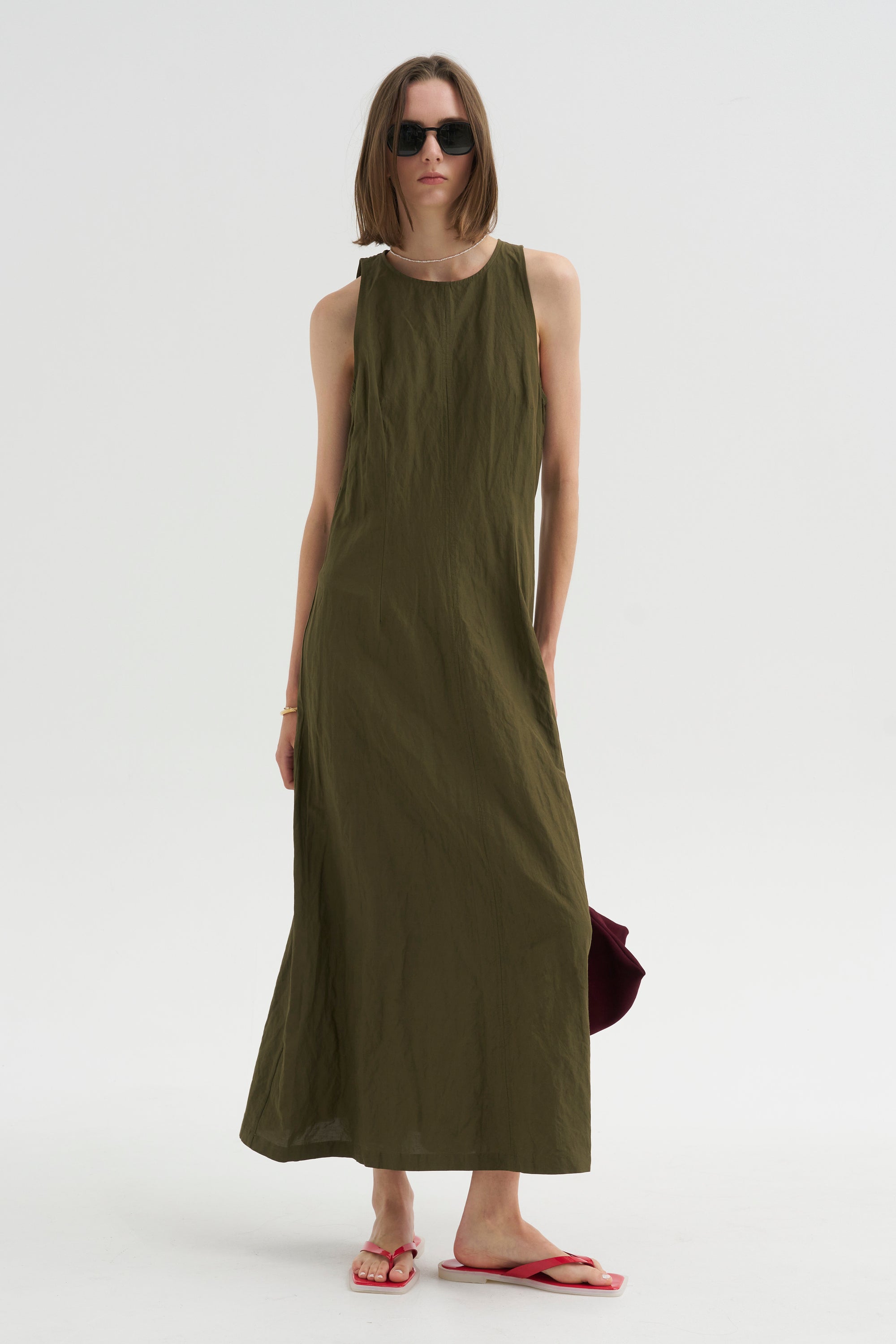Scupled Uma Sleeveless Maxi, Dark Olive