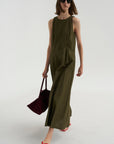 Scupled Uma Sleeveless Maxi, Dark Olive
