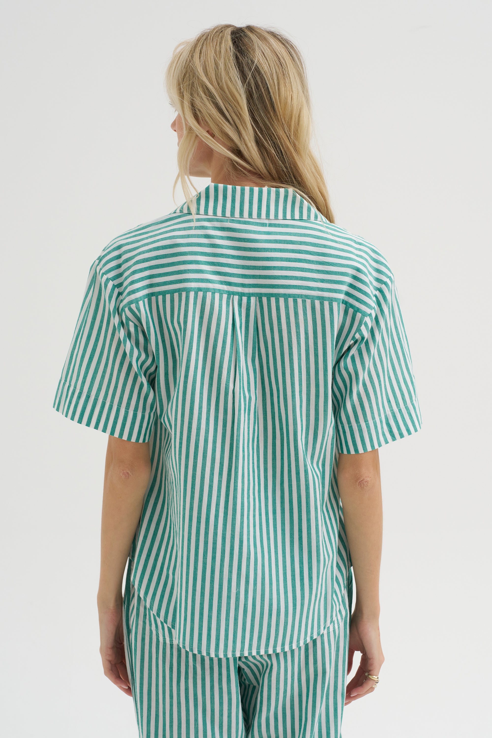 Valenti Button Up, Yarn Dye Stripe Green