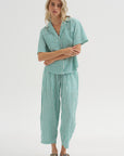 Valenti Button Up, Yarn Dye Stripe Green