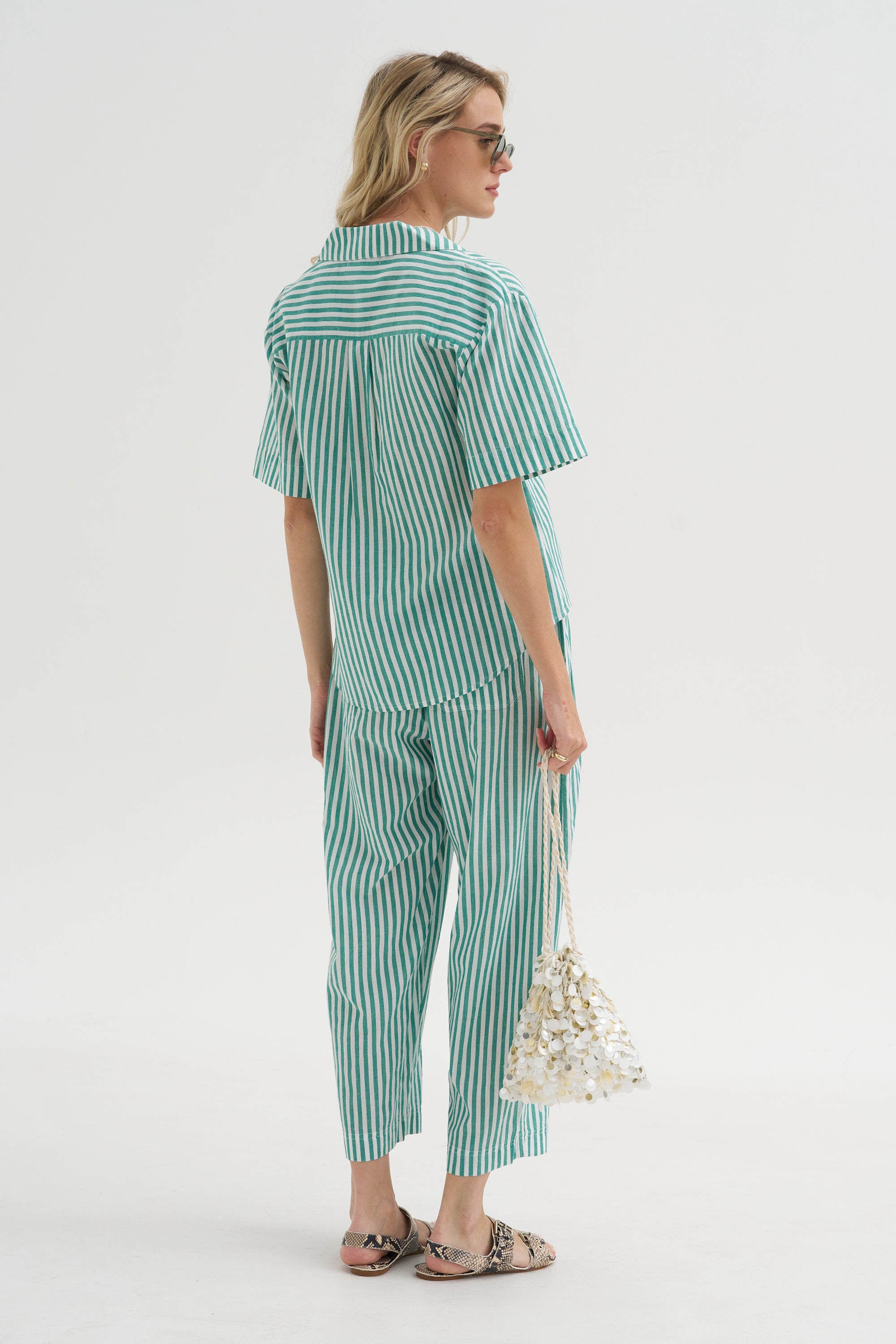Valenti Button Up, Yarn Dye Stripe Green