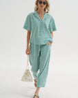 Valenti Button Up, Yarn Dye Stripe Green