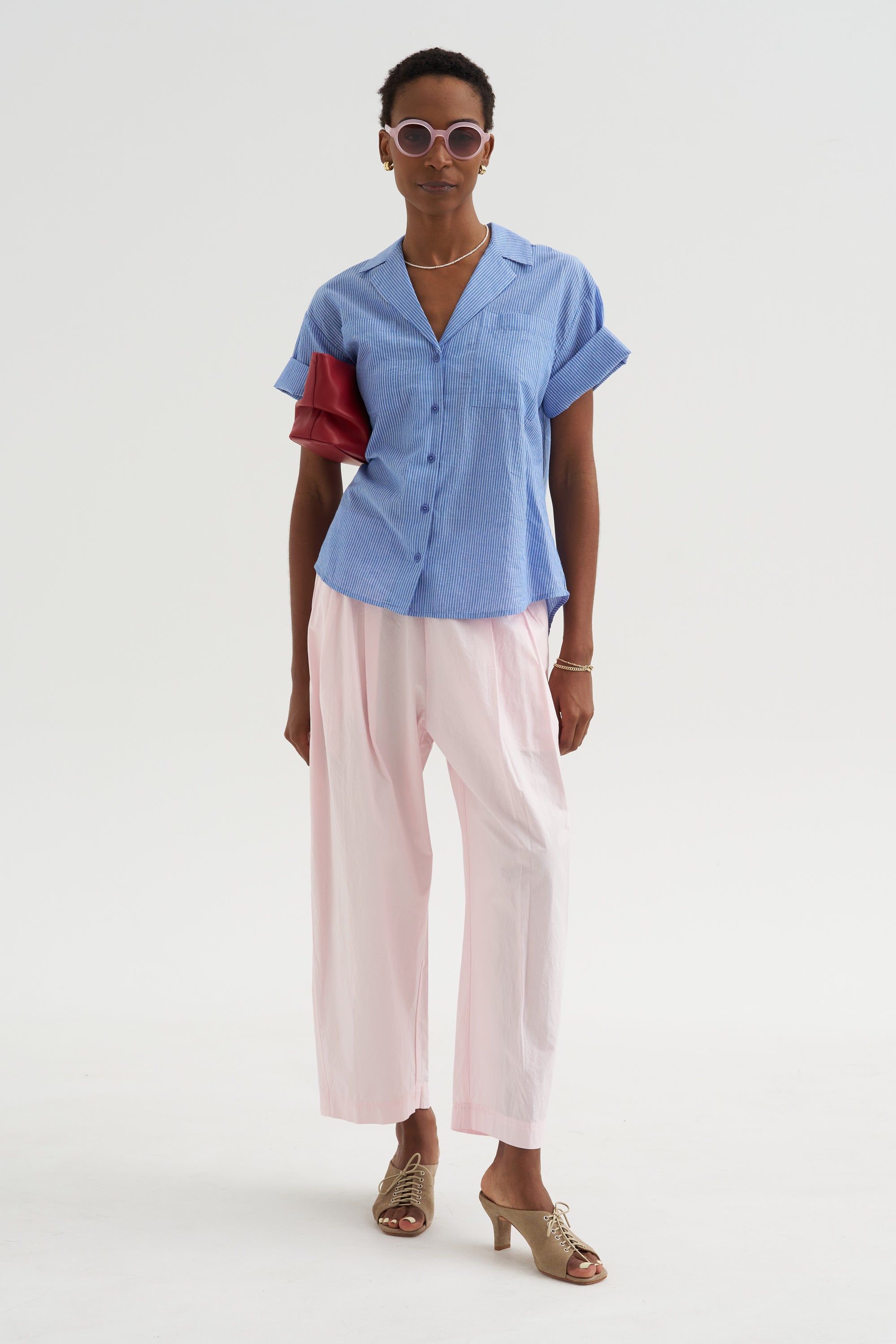 Valenti - Button Up,  Microstripe Blue &amp; Cream