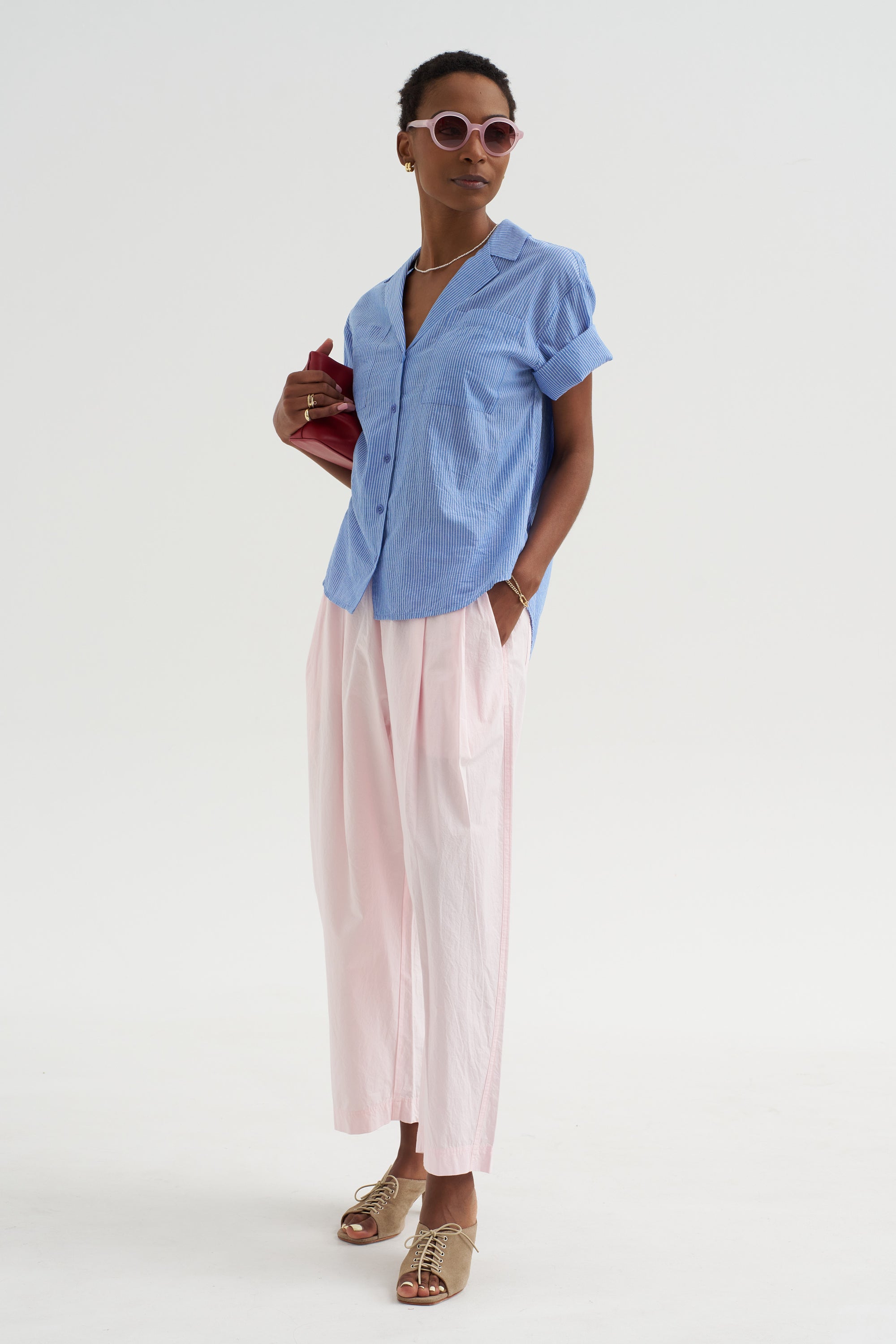 Valenti - Button Up,  Microstripe Blue &amp; Cream