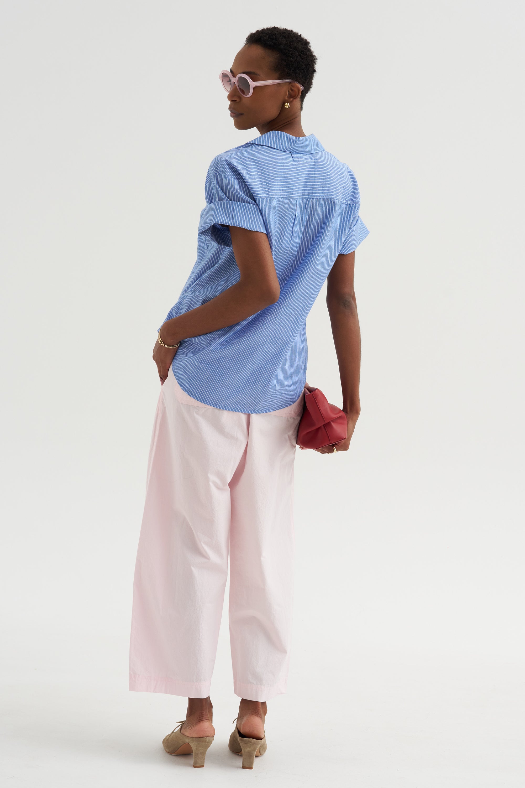 Valenti - Button Up,  Microstripe Blue &amp; Cream