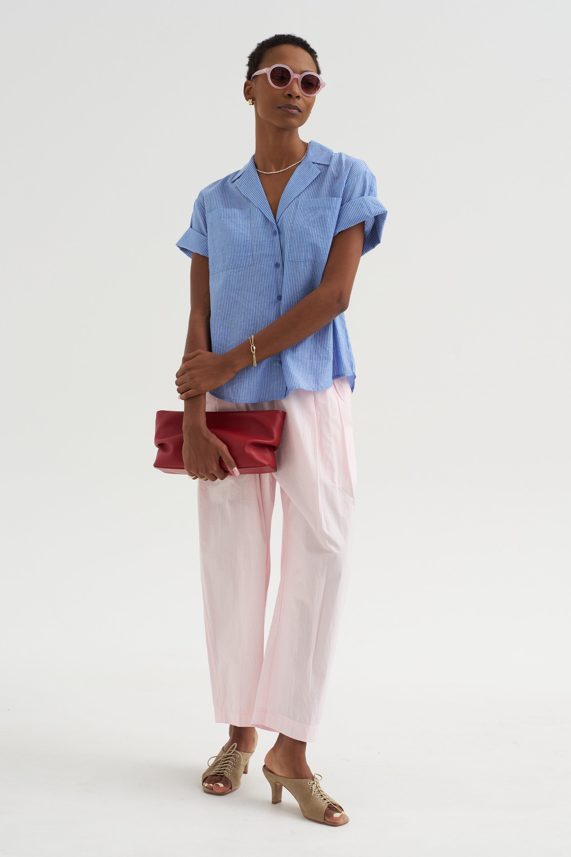 Valenti - Button Up,  Microstripe Blue &amp; Cream