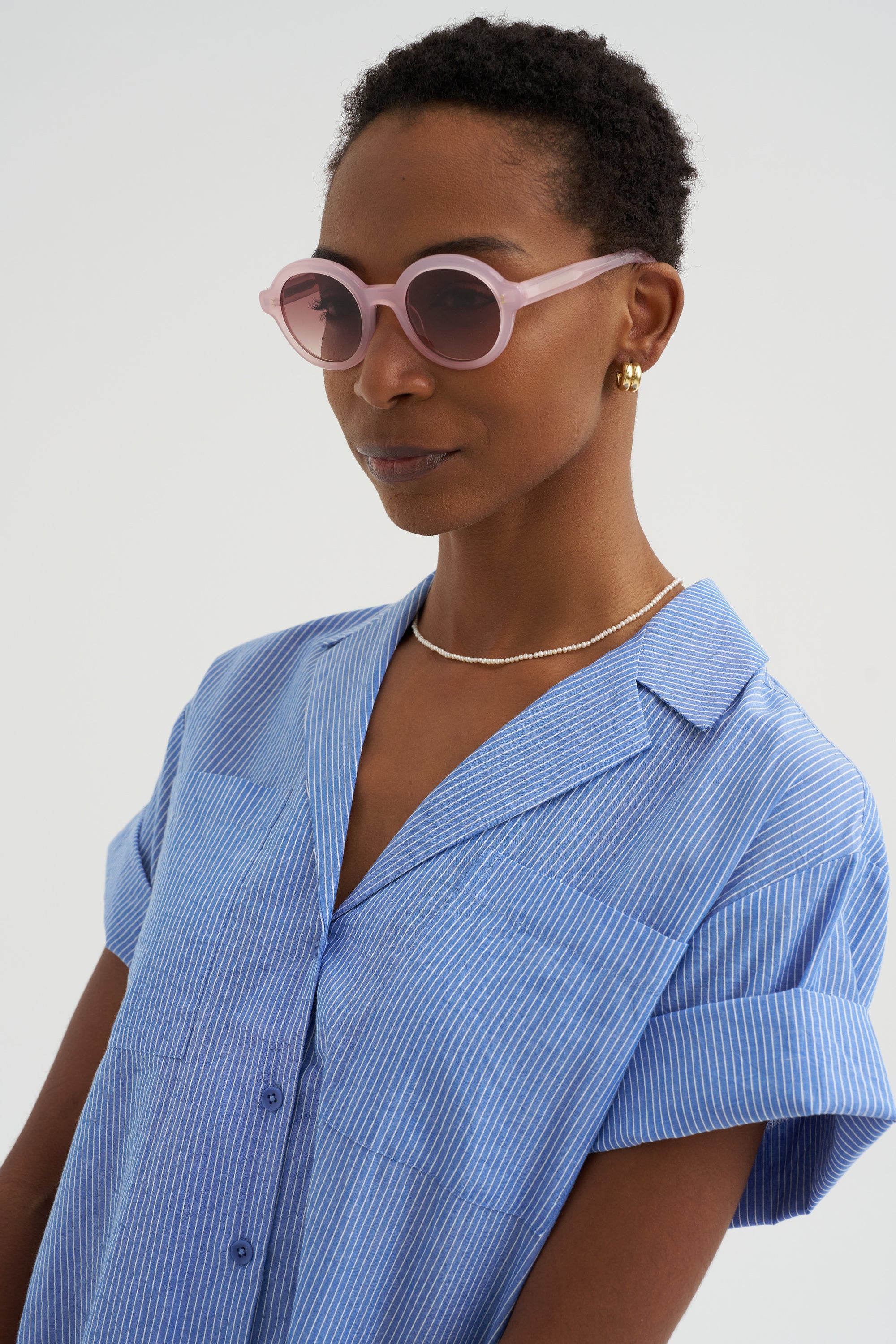 Valenti - Button Up,  Microstripe Blue &amp; Cream